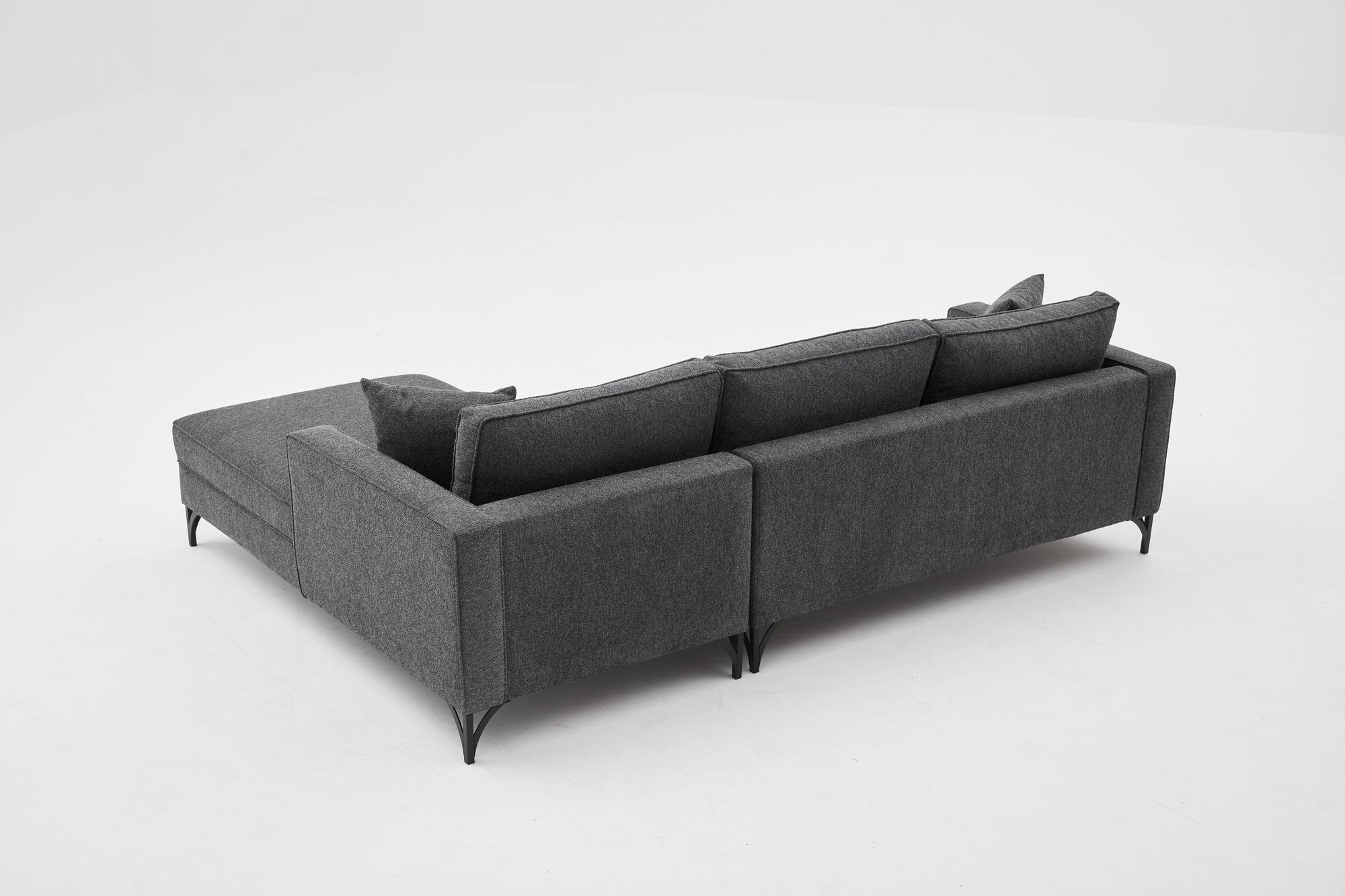 Sofá de Canto Moderno, Antracite e Preto, 258 cm | Estrutura em Madeira de Faia, 100% Poliéster, Fácil de Limpar, Pés de Metal | Elegante e Confortável para Espaços de Convivência