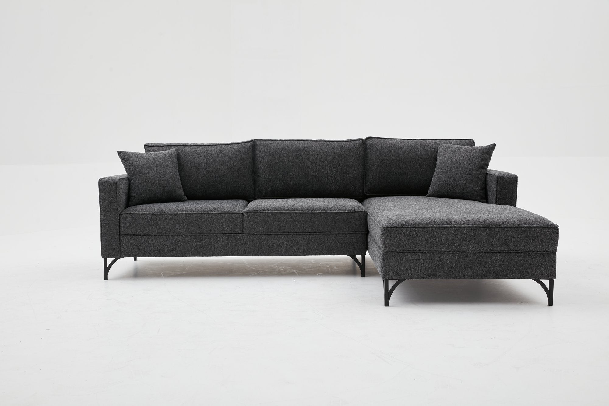 Sofá de Canto Moderno, Antracite e Preto, 258 cm | Estrutura em Madeira de Faia, 100% Poliéster, Fácil de Limpar, Pés de Metal | Elegante e Confortável para Espaços de Convivência