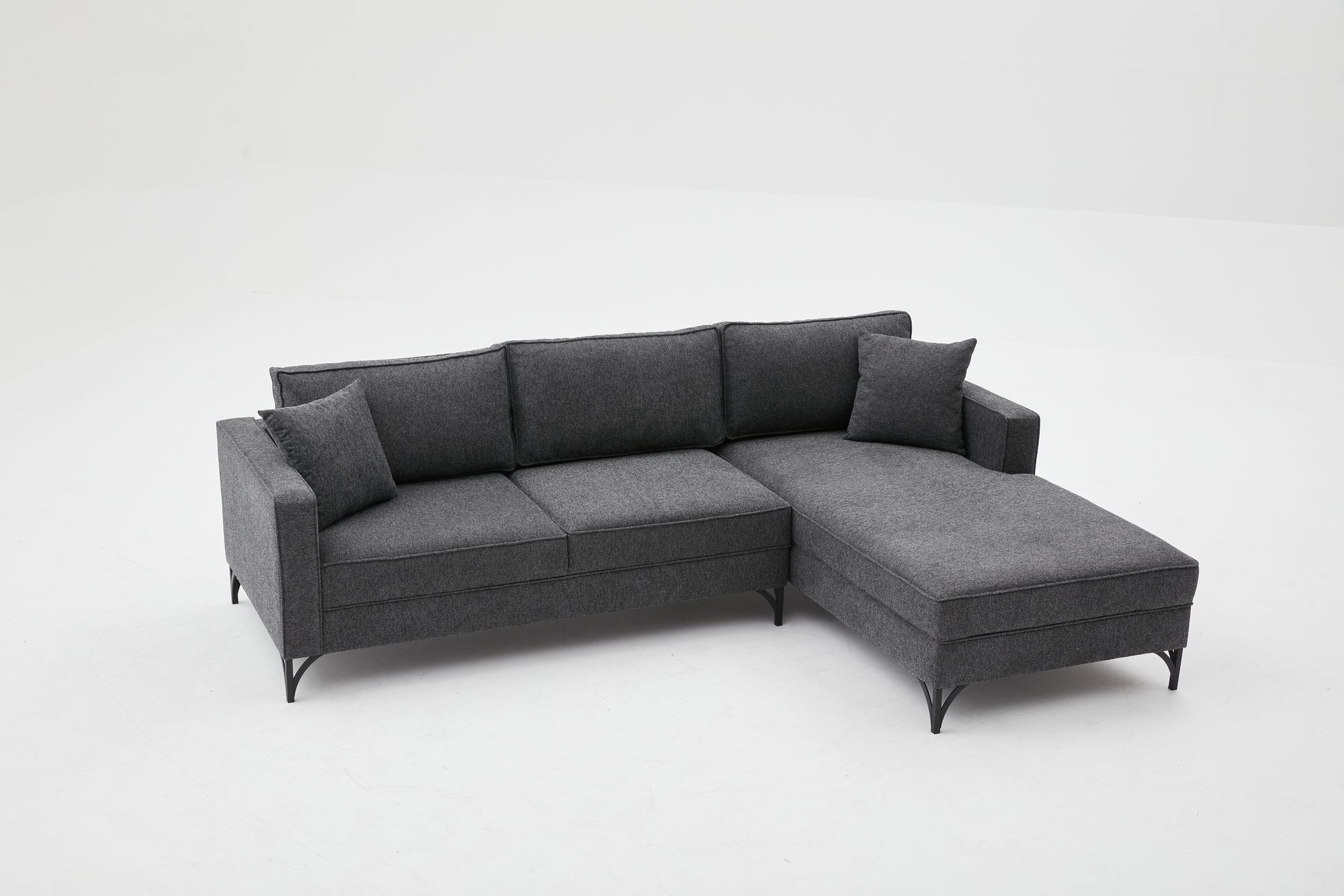 Sofá de Canto Moderno, Antracite e Preto, 258 cm | Estrutura em Madeira de Faia, 100% Poliéster, Fácil de Limpar, Pés de Metal | Elegante e Confortável para Espaços de Convivência