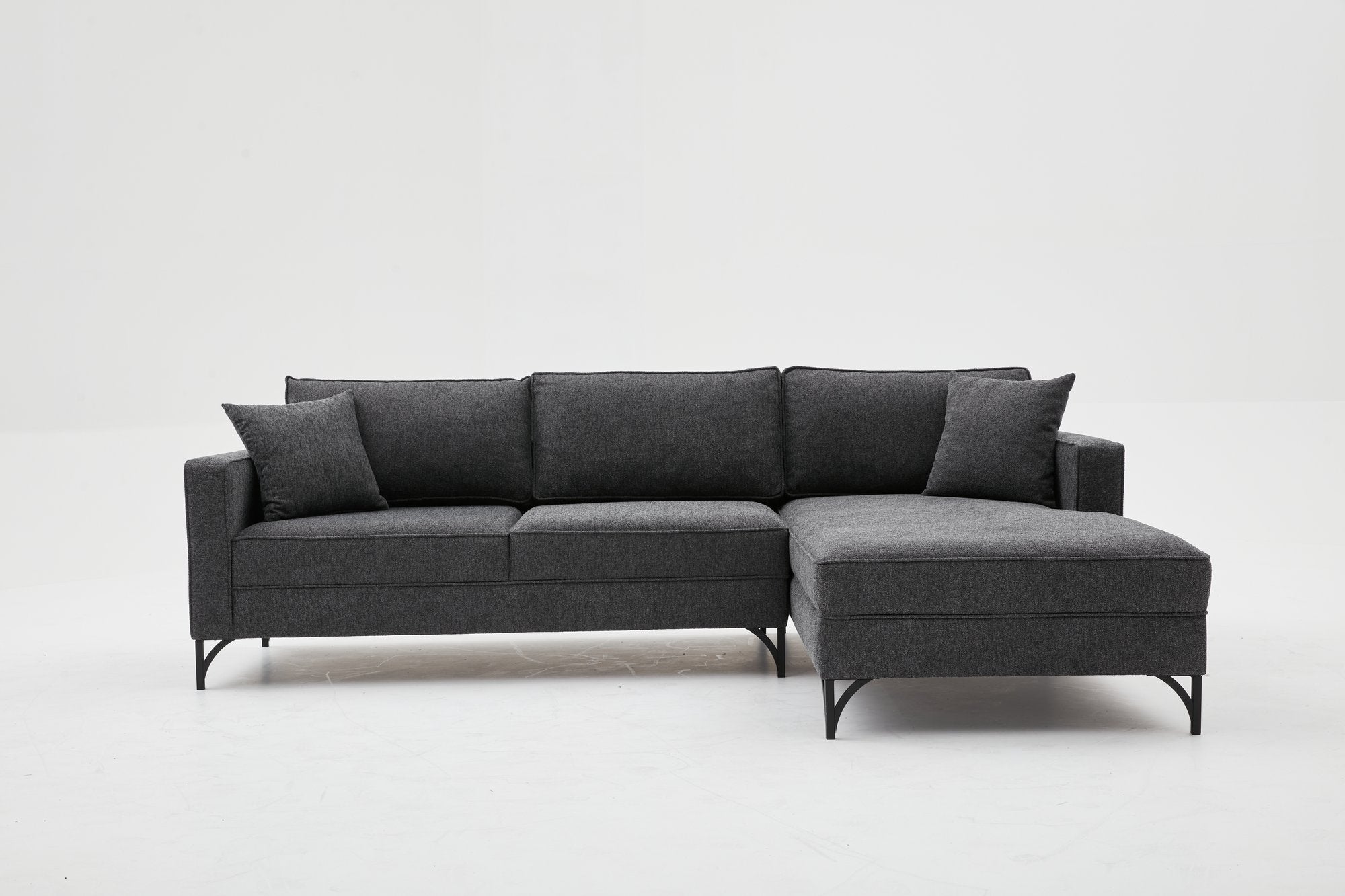 Sofá de Canto Moderno, Antracite e Preto, 258 cm | Estrutura em Madeira de Faia, 100% Poliéster, Fácil de Limpar, Pés de Metal | Elegante e Confortável para Espaços de Convivência