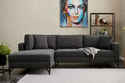 Sofá de Canto Moderno, Antracite e Preto, 258 cm | Estrutura em Madeira de Faia, 100% Poliéster, Fácil de Limpar, Pés de Metal | Elegante e Confortável para Espaços de Convivência