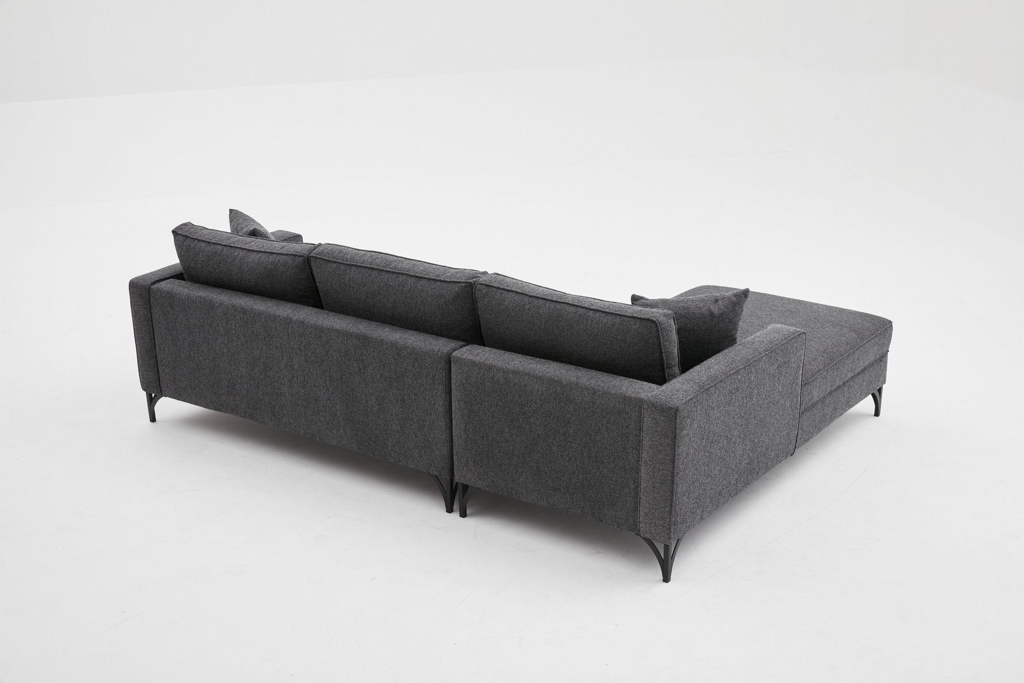 Sofá de Canto Moderno, Antracite e Preto, 258 cm | Estrutura em Madeira de Faia, 100% Poliéster, Fácil de Limpar, Pés de Metal | Elegante e Confortável para Espaços de Convivência