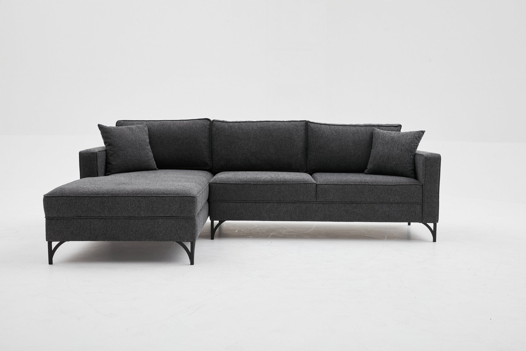 Sofá de Canto Moderno, Antracite e Preto, 258 cm | Estrutura em Madeira de Faia, 100% Poliéster, Fácil de Limpar, Pés de Metal | Elegante e Confortável para Espaços de Convivência