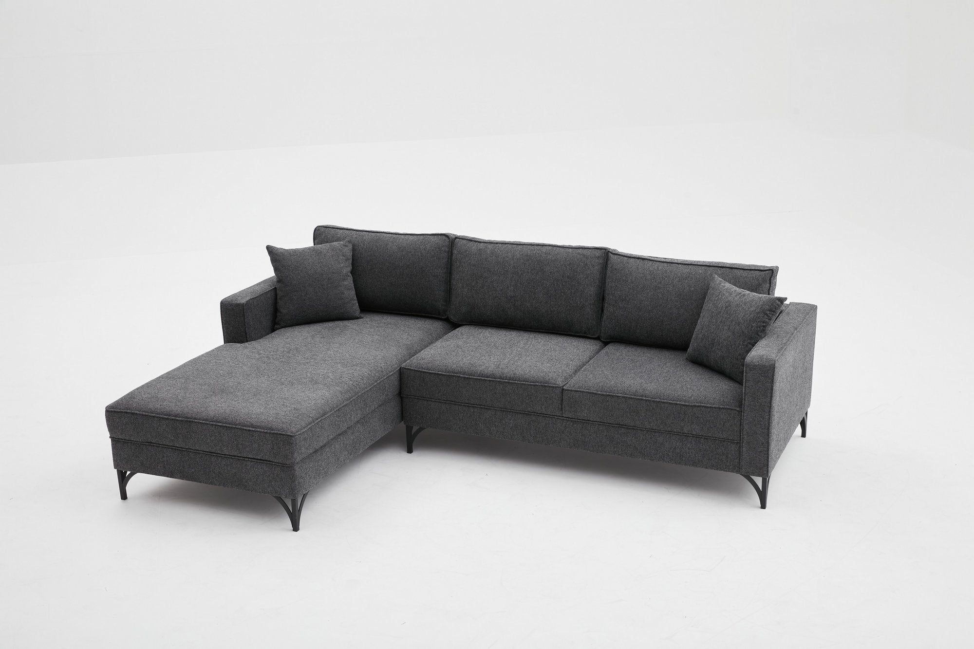 Sofá de Canto Moderno, Antracite e Preto, 258 cm | Estrutura em Madeira de Faia, 100% Poliéster, Fácil de Limpar, Pés de Metal | Elegante e Confortável para Espaços de Convivência