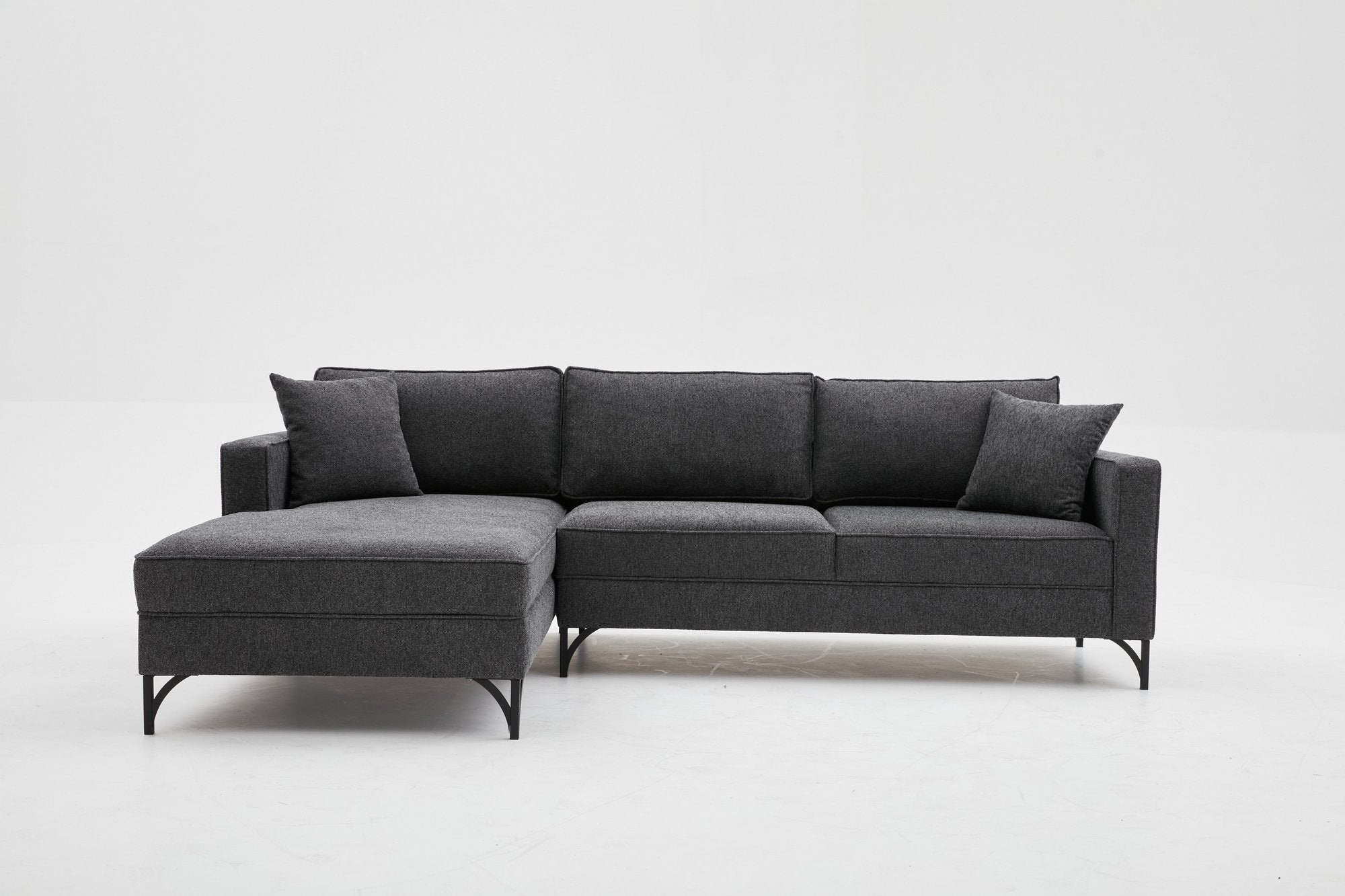Sofá de Canto Moderno, Antracite e Preto, 258 cm | Estrutura em Madeira de Faia, 100% Poliéster, Fácil de Limpar, Pés de Metal | Elegante e Confortável para Espaços de Convivência