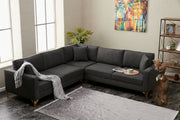Sofá de Canto Moderno, Antracite e Dourado, 258 x 258 cm | Estrutura em Madeira de Faia, 100% Poliéster, Tecido Fácil de Limpar, Pernas de Metal Elegantes, Perfeito para Espaços Glamourosos