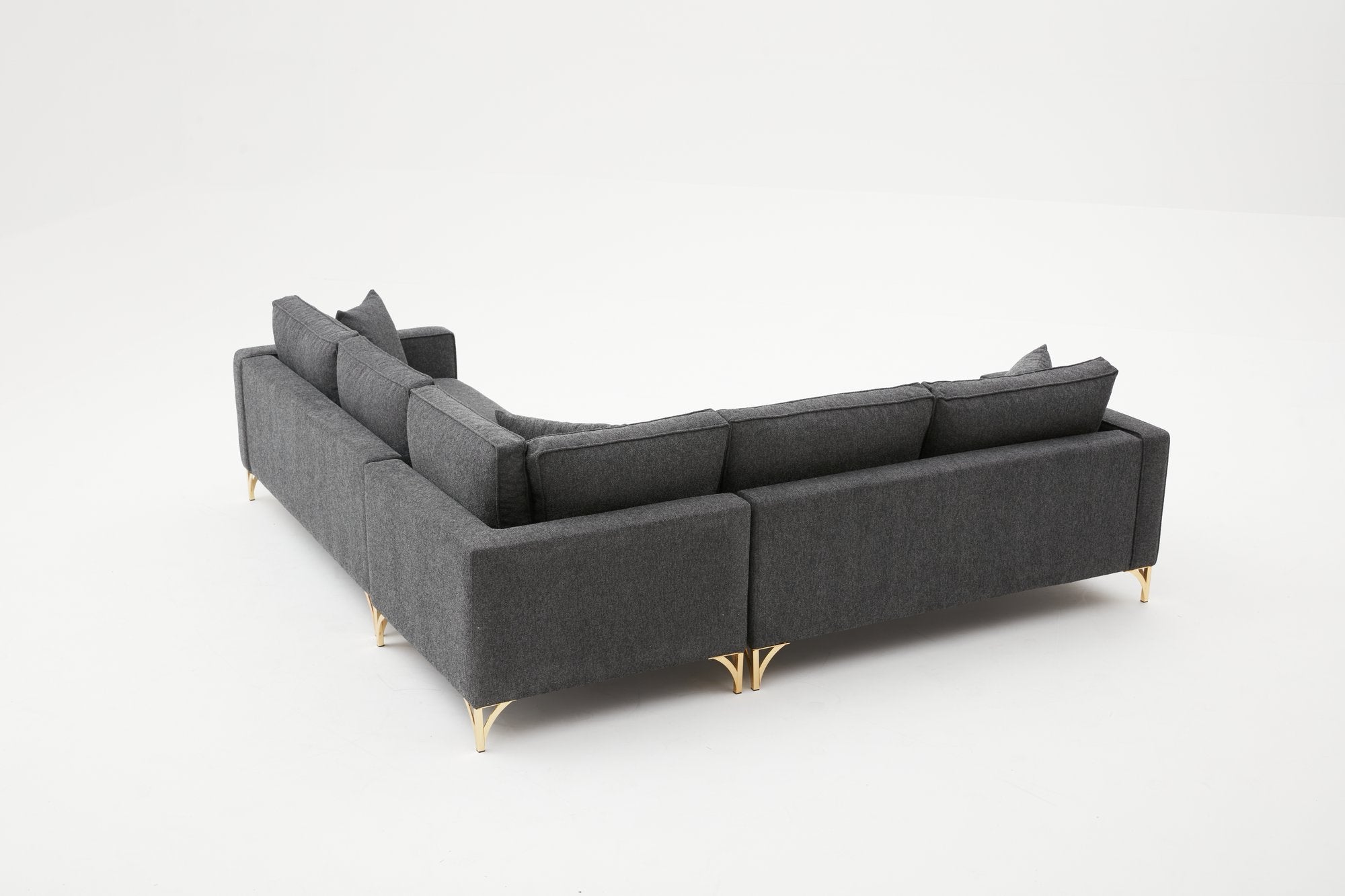 Sofá de Canto Moderno, Antracite e Dourado, 258 x 258 cm | Estrutura em Madeira de Faia, 100% Poliéster, Tecido Fácil de Limpar, Pernas de Metal Elegantes, Perfeito para Espaços Glamourosos