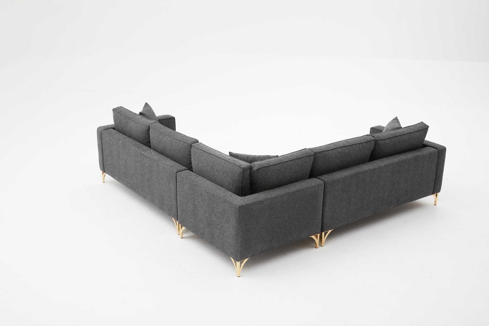 Sofá de Canto Moderno, Antracite e Dourado, 258 x 258 cm | Estrutura em Madeira de Faia, 100% Poliéster, Tecido Fácil de Limpar, Pernas de Metal Elegantes, Perfeito para Espaços Glamourosos