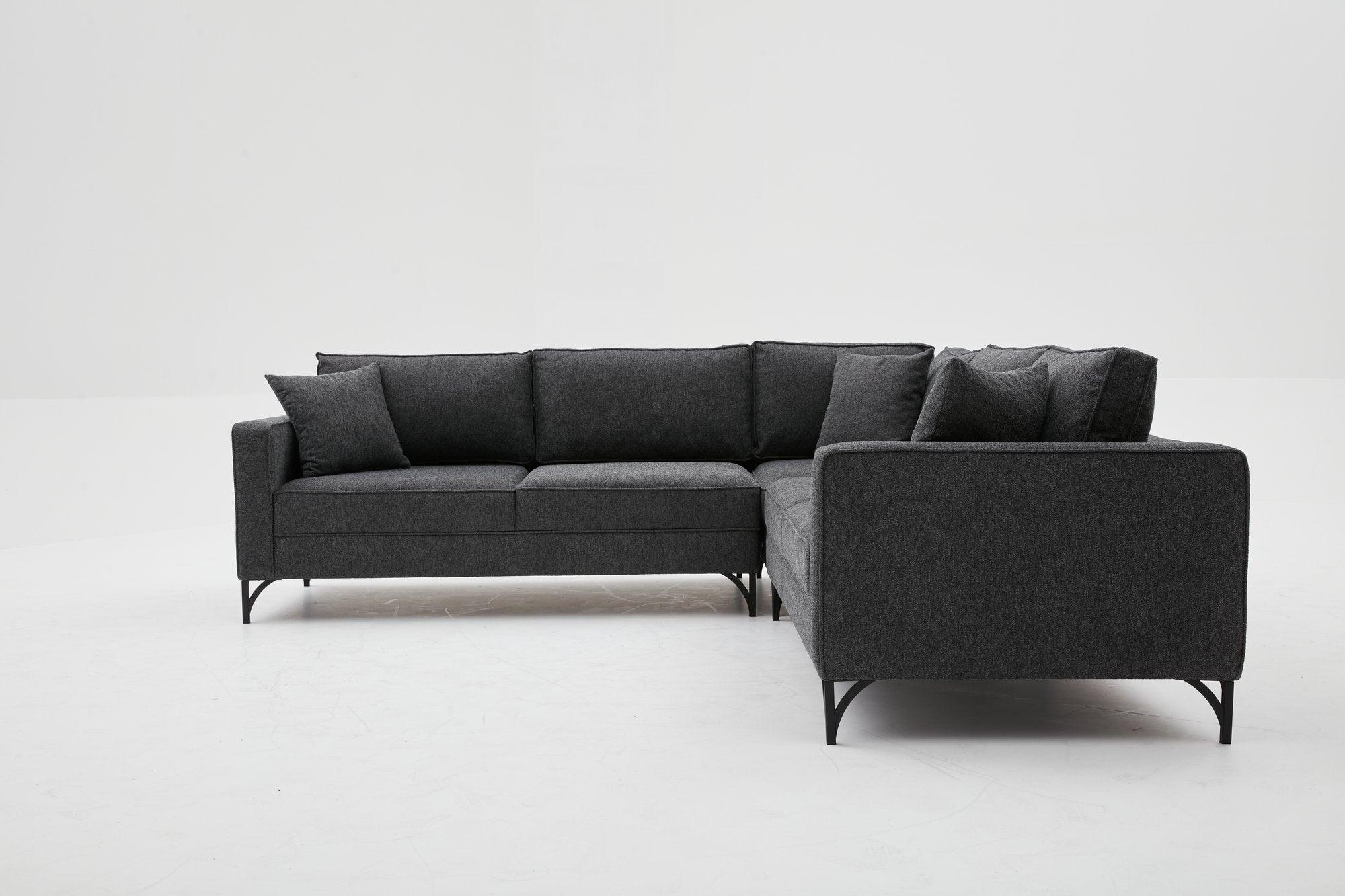 Sofá de Canto Moderno, Antracite e Preto, 258 x 258 cm | Estrutura em Madeira de Faia, 100% Poliéster, Tecido Fácil de Limpar, Pés de Metal, Design Elegante e Confortável