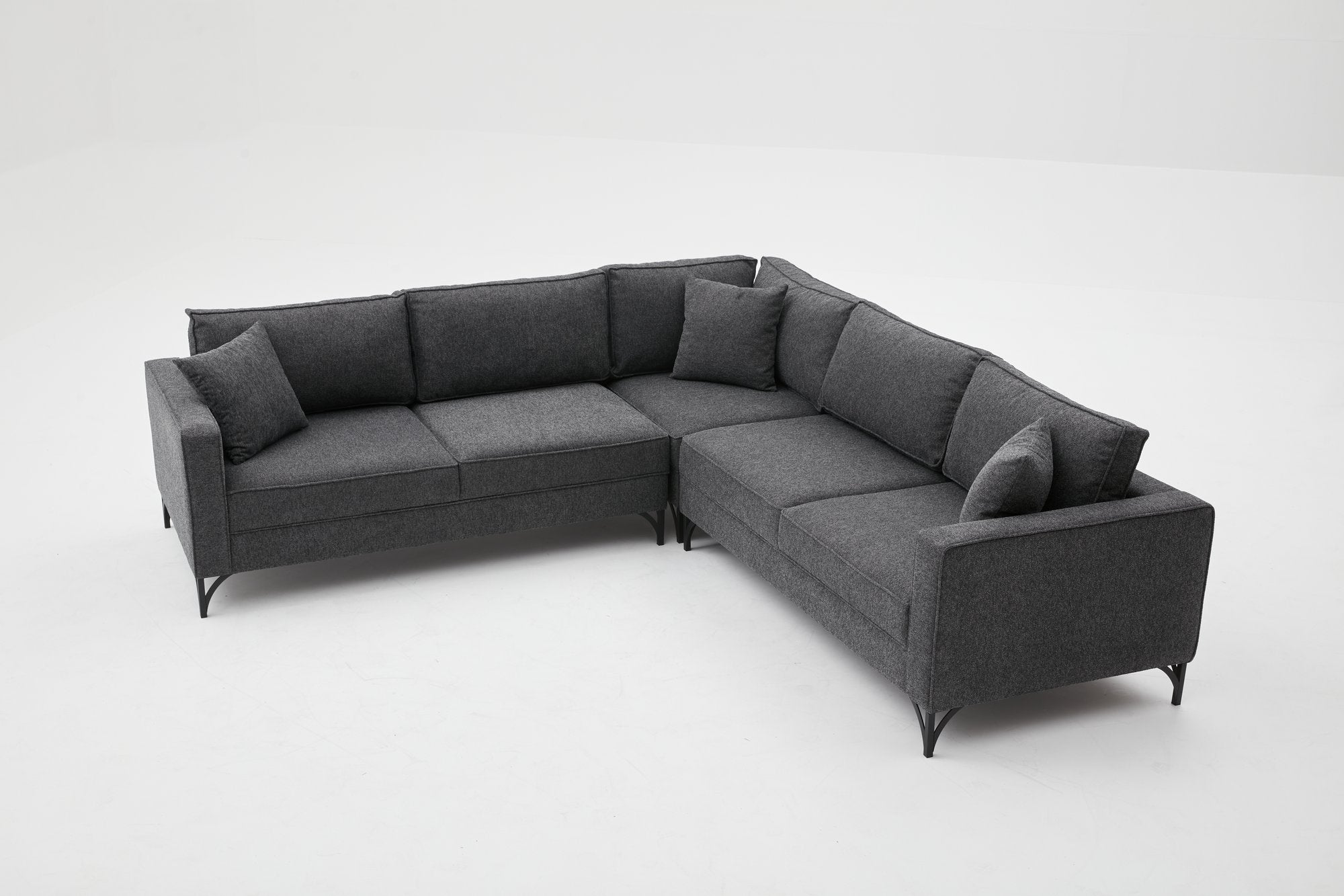 Sofá de Canto Moderno, Antracite e Preto, 258 x 258 cm | Estrutura em Madeira de Faia, 100% Poliéster, Tecido Fácil de Limpar, Pés de Metal, Design Elegante e Confortável