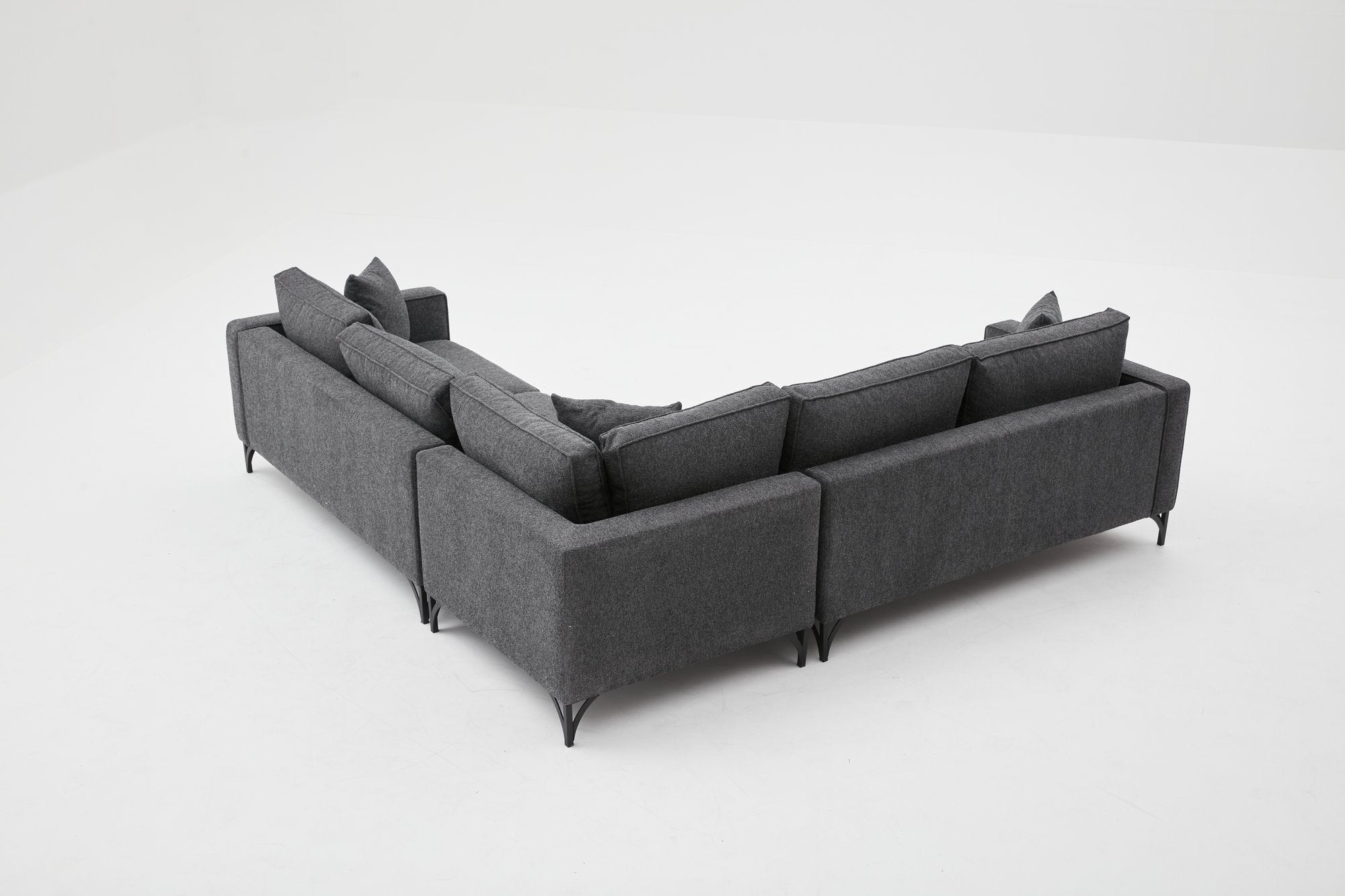 Sofá de Canto Moderno, Antracite e Preto, 258 x 258 cm | Estrutura em Madeira de Faia, 100% Poliéster, Tecido Fácil de Limpar, Pés de Metal, Design Elegante e Confortável
