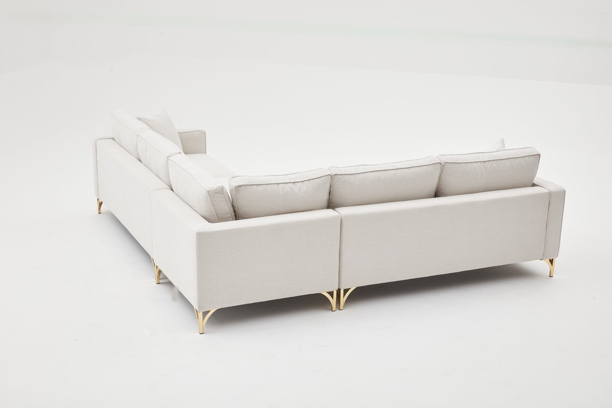 Sofá de Canto Elegante, Creme e Dourado, 258 x 258 cm | Estrutura em Madeira de Faia, 100% Poliéster, Tecido Fácil de Limpar, Pés de Metal | Design Moderno e Glamouroso para Espaços de Convivência Elegantes