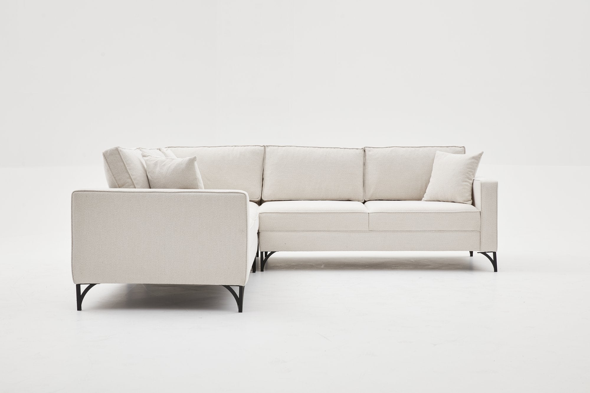 Sofá de Canto Moderno, Creme e Preto, 258 x 258 cm | Estrutura em Madeira de Faia, 100% Poliéster, Tecido Fácil de Limpar, Pés de Metal | Elegante e Confortável para Casa e Hotel