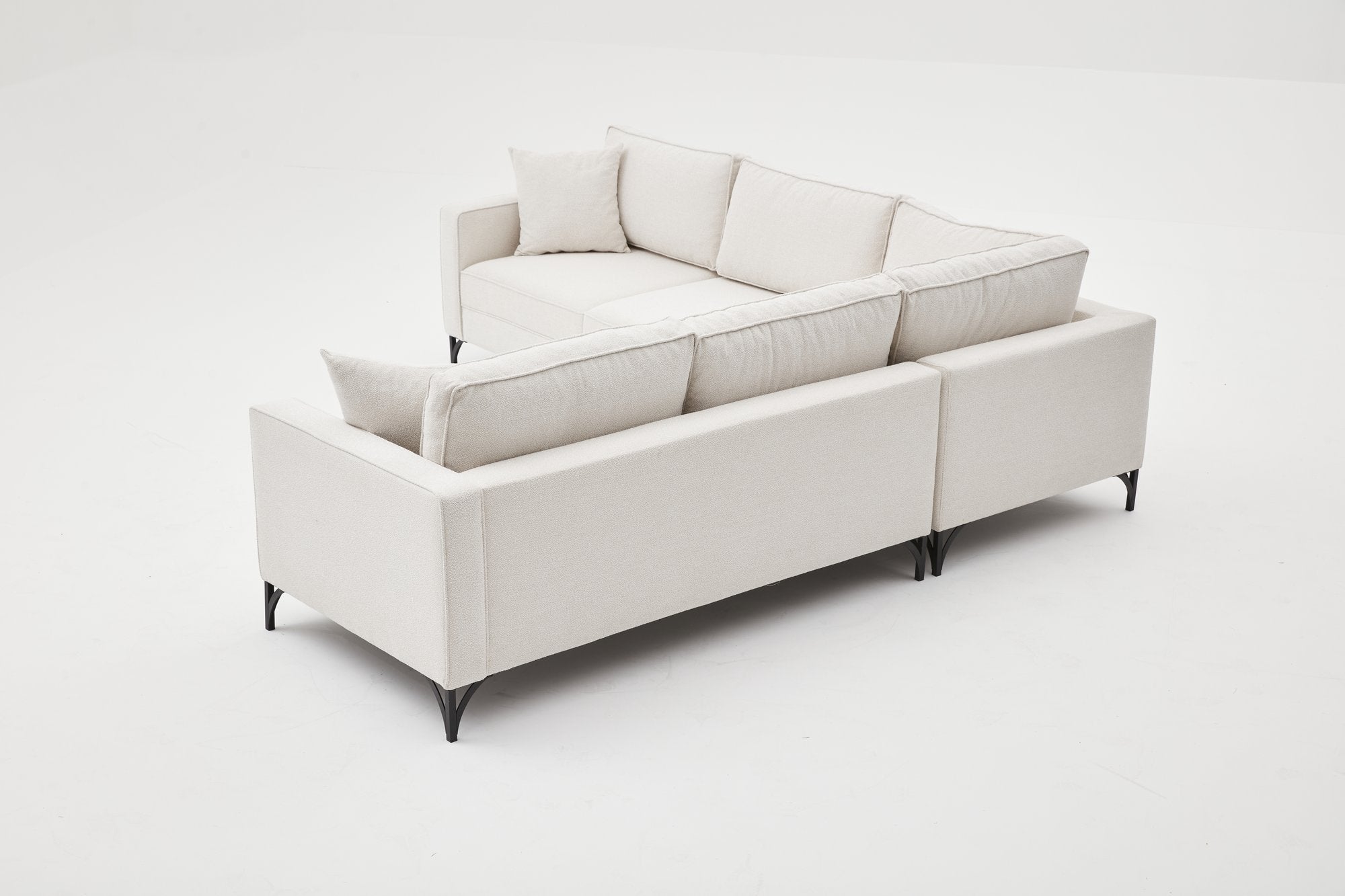 Sofá de Canto Moderno, Creme e Preto, 258 x 258 cm | Estrutura em Madeira de Faia, 100% Poliéster, Tecido Fácil de Limpar, Pés de Metal | Elegante e Confortável para Casa e Hotel