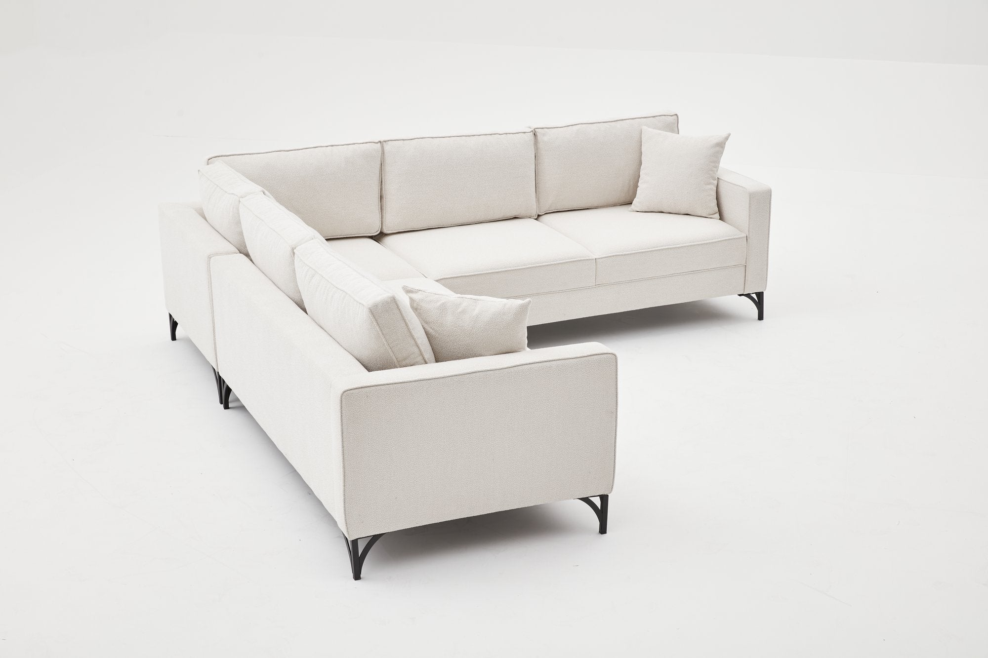Sofá de Canto Moderno, Creme e Preto, 258 x 258 cm | Estrutura em Madeira de Faia, 100% Poliéster, Tecido Fácil de Limpar, Pés de Metal | Elegante e Confortável para Casa e Hotel