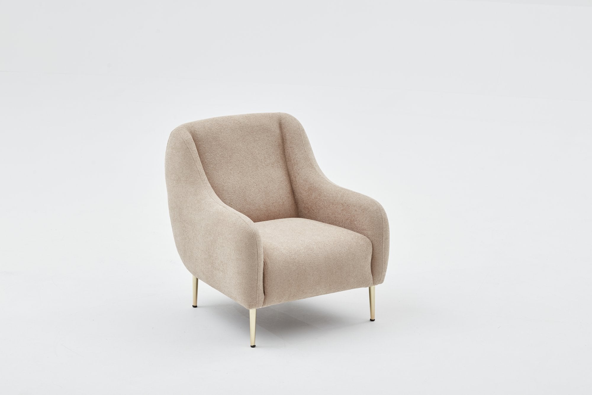 Sofá elegante de 1 lugar, bege e dourado, estrutura de madeira de faia, 77 x 70 x 77 cm | 100% poliéster, fácil de limpar, pernas de metal, design moderno e glamoroso para casa e hotel