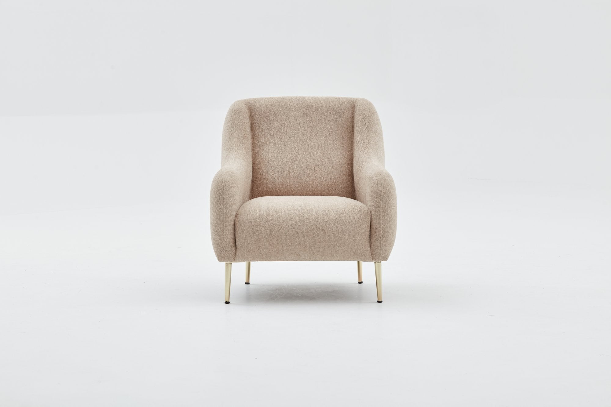 Sofá elegante de 1 lugar, bege e dourado, estrutura de madeira de faia, 77 x 70 x 77 cm | 100% poliéster, fácil de limpar, pernas de metal, design moderno e glamoroso para casa e hotel