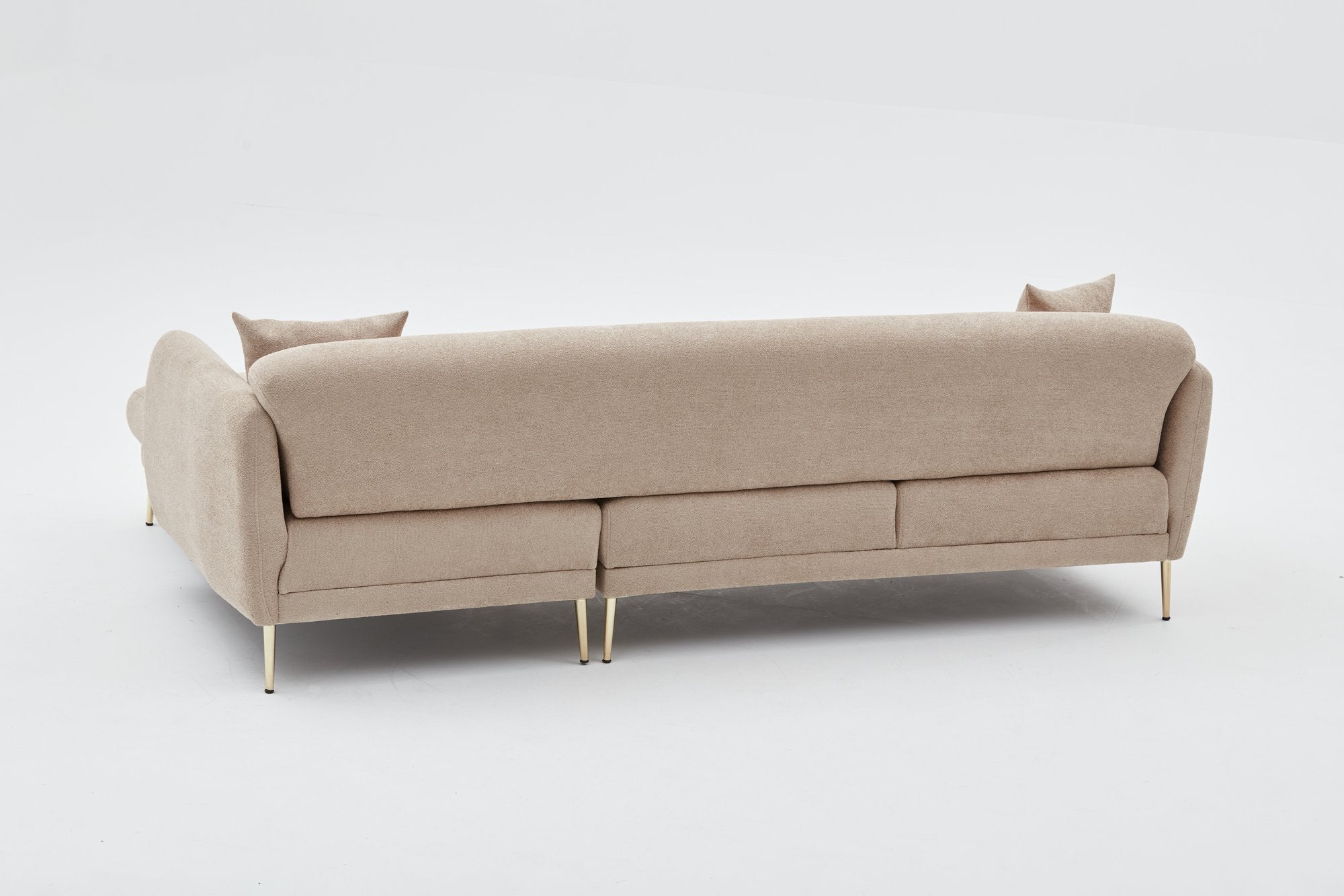 Sofá-cama de canto elegante, estrutura de madeira de faia, bege e dourado, 77x70x77 cm | 100% poliéster, pernas de metal, fácil de limpar, inclui 3 almofadas decorativas | Design moderno e glamouroso