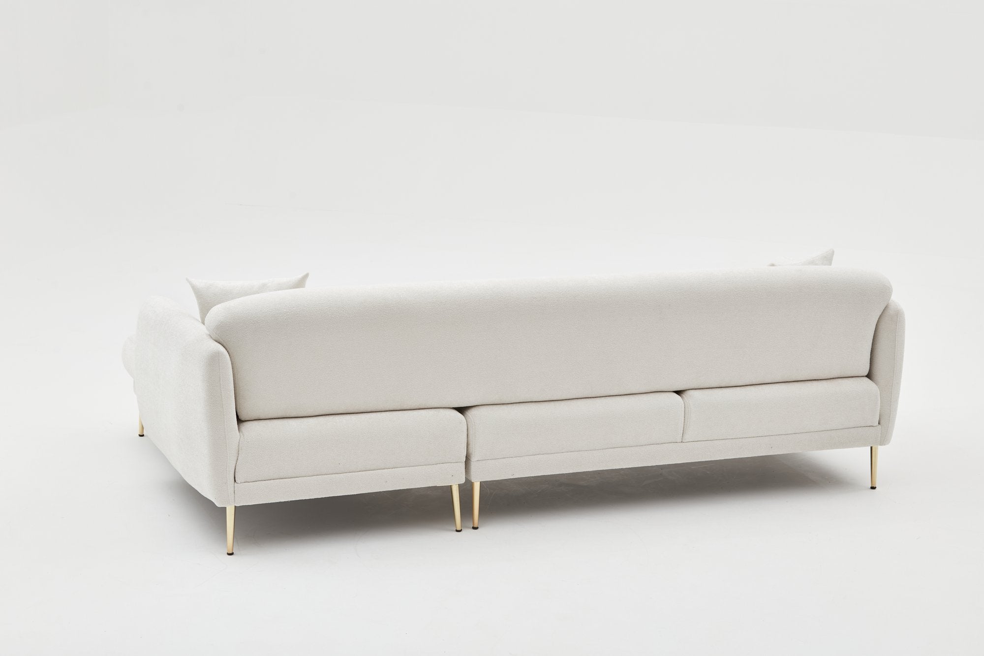 Sofá-cama de canto elegante, creme e dourado, estrutura de madeira de faia, 77x70x77 cm | 100% poliéster, pernas de metal, fácil de limpar, inclui 3 almofadas decorativas