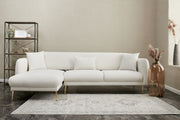 Sofá-cama de canto elegante, creme e dourado, estrutura de madeira de faia, 266 x 133 cm | 100% poliéster, fácil de limpar, design moderno e glamouroso, perfeito para qualquer espaço