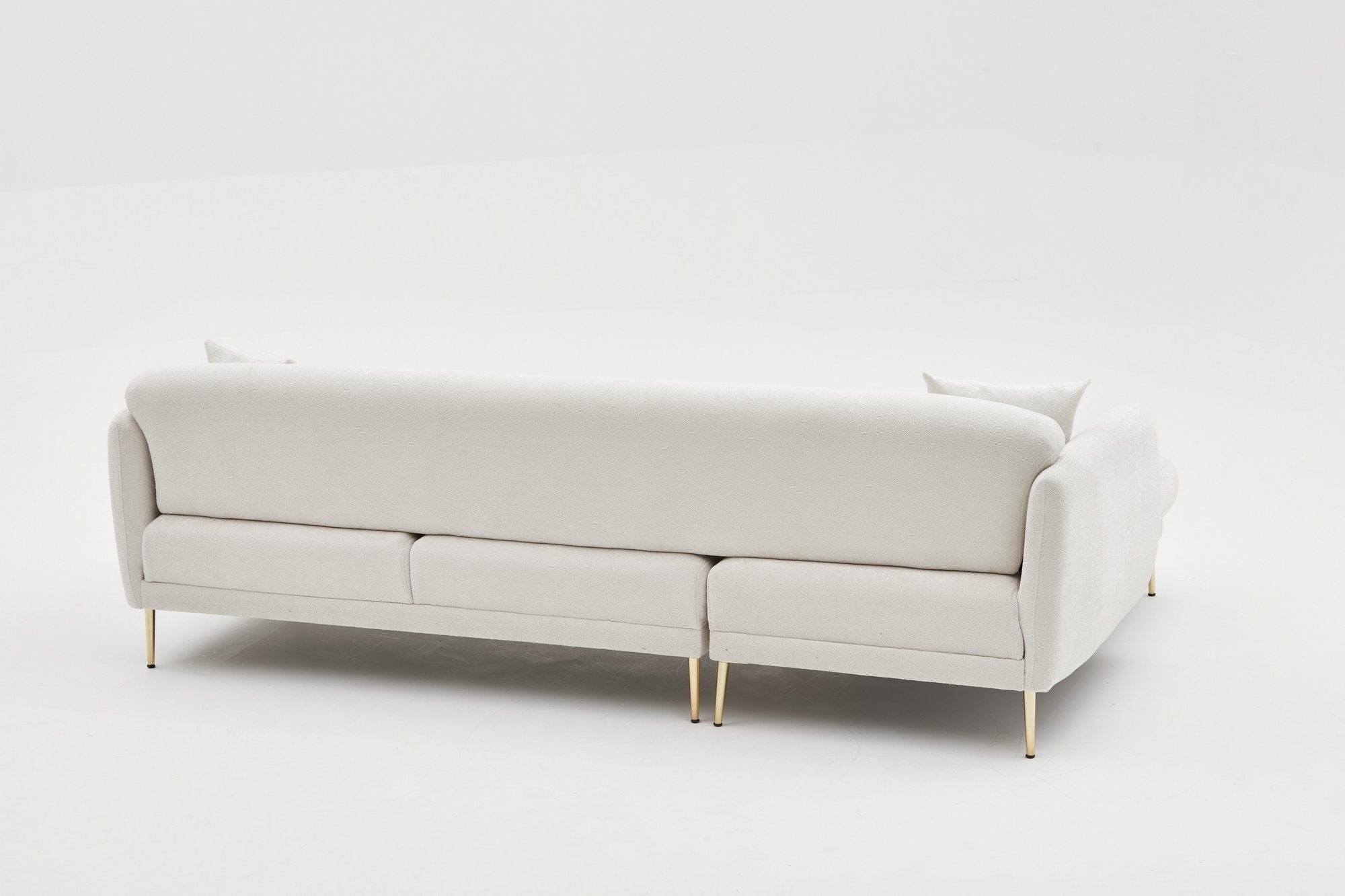 Sofá-cama de canto elegante, creme e dourado, estrutura de madeira de faia, 266 x 133 cm | 100% poliéster, fácil de limpar, design moderno e glamouroso, perfeito para qualquer espaço