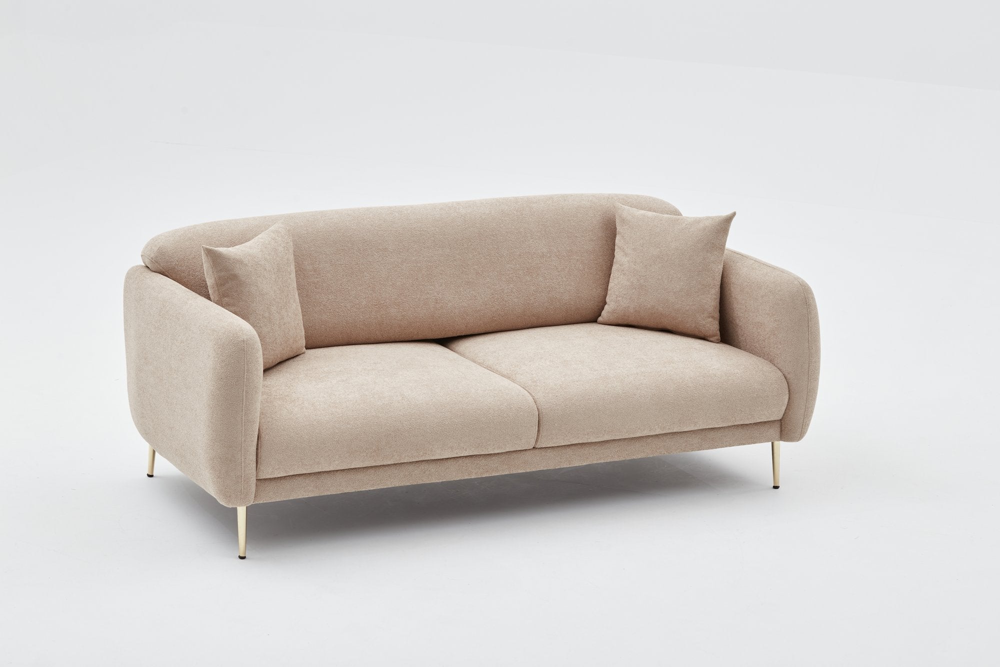 Sofá-cama elegante de 3 lugares, estrutura de madeira de faia, bege e dourado, 210 x 95 cm | 100% poliéster, fácil de limpar, design moderno e glamouroso, perfeito para casa e hotel