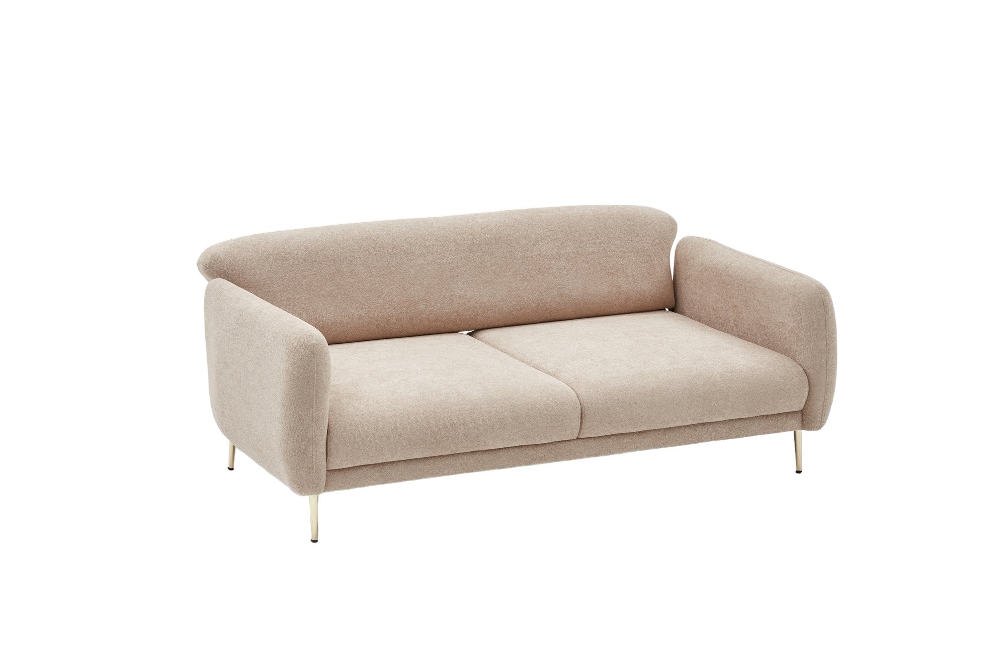 Sofá-cama elegante de 3 lugares, estrutura de madeira de faia, bege e dourado, 210 x 95 cm | 100% poliéster, fácil de limpar, design moderno e glamouroso, perfeito para casa e hotel