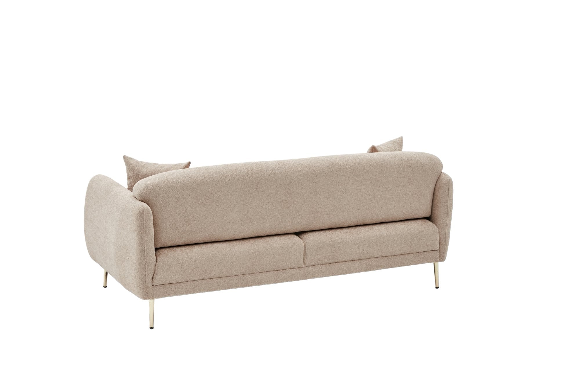 Sofá-cama elegante de 3 lugares, estrutura de madeira de faia, bege e dourado, 210 x 95 cm | 100% poliéster, fácil de limpar, design moderno e glamouroso, perfeito para casa e hotel