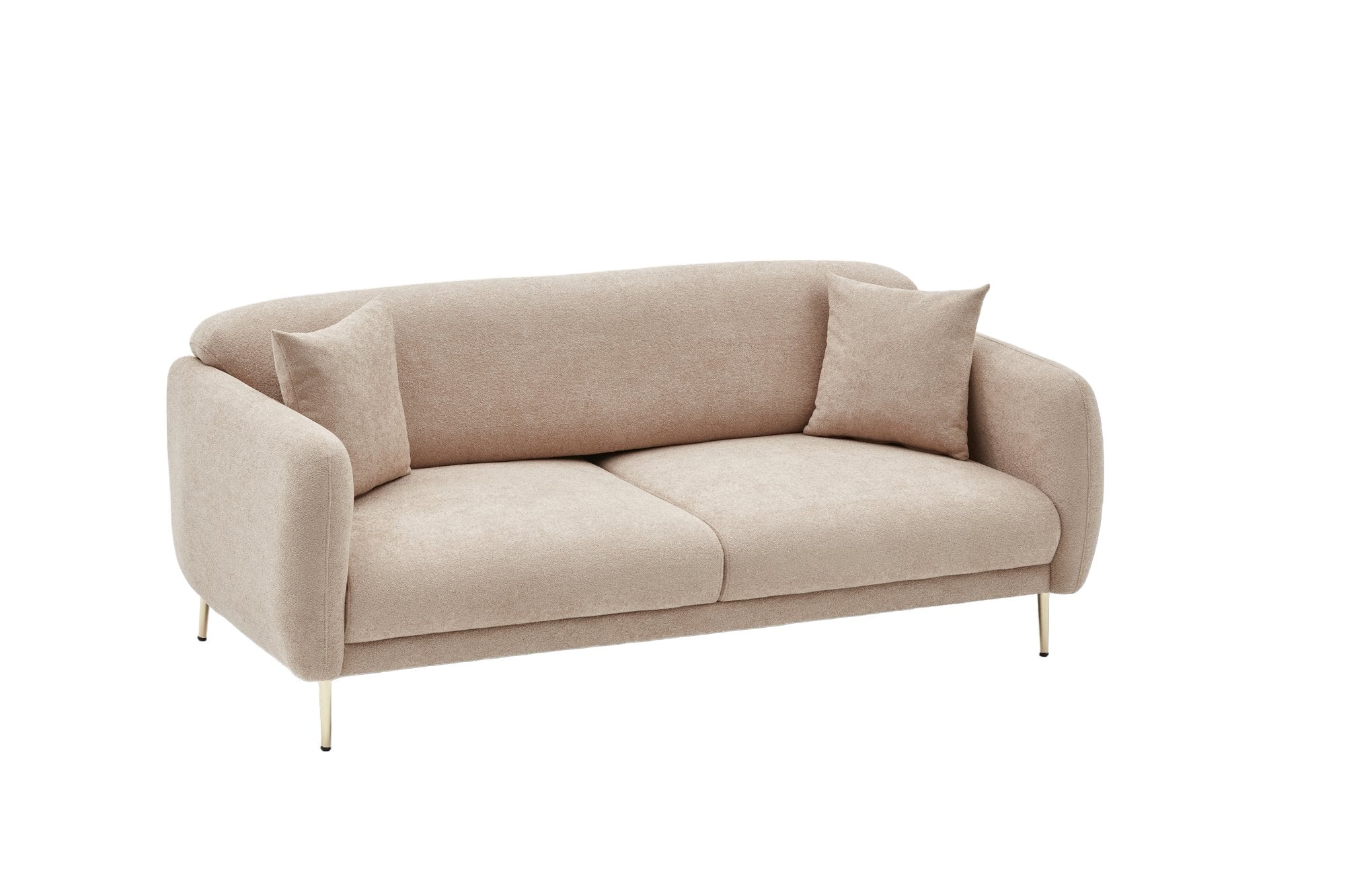 Sofá-cama elegante de 3 lugares, estrutura de madeira de faia, bege e dourado, 210 x 95 cm | 100% poliéster, fácil de limpar, design moderno e glamouroso, perfeito para casa e hotel