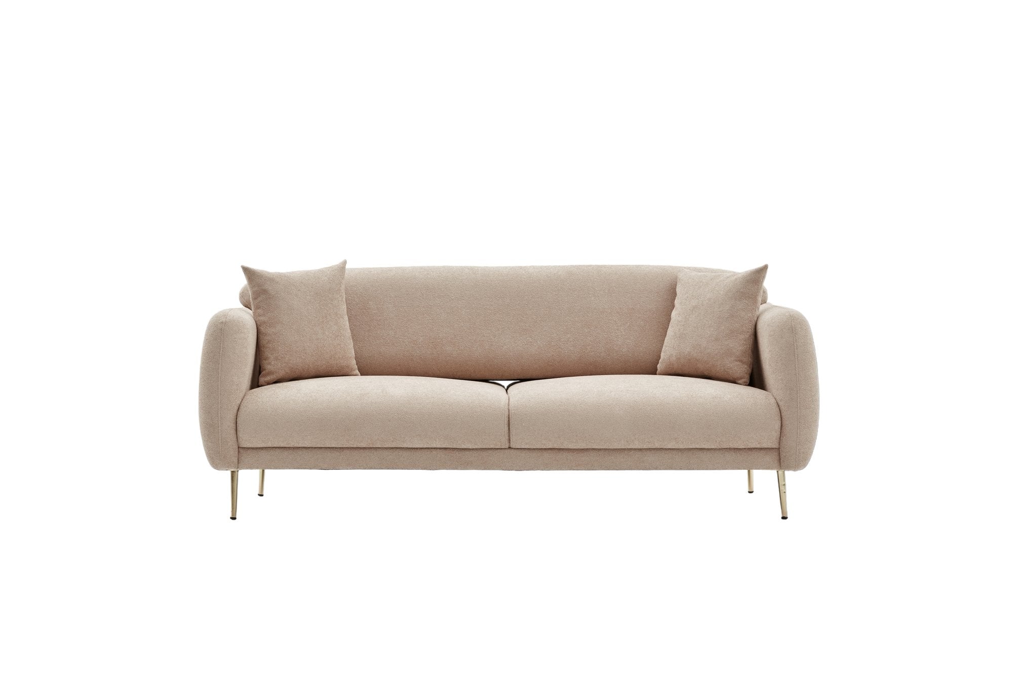 Sofá-cama elegante de 3 lugares, estrutura de madeira de faia, bege e dourado, 210 x 95 cm | 100% poliéster, fácil de limpar, design moderno e glamouroso, perfeito para casa e hotel