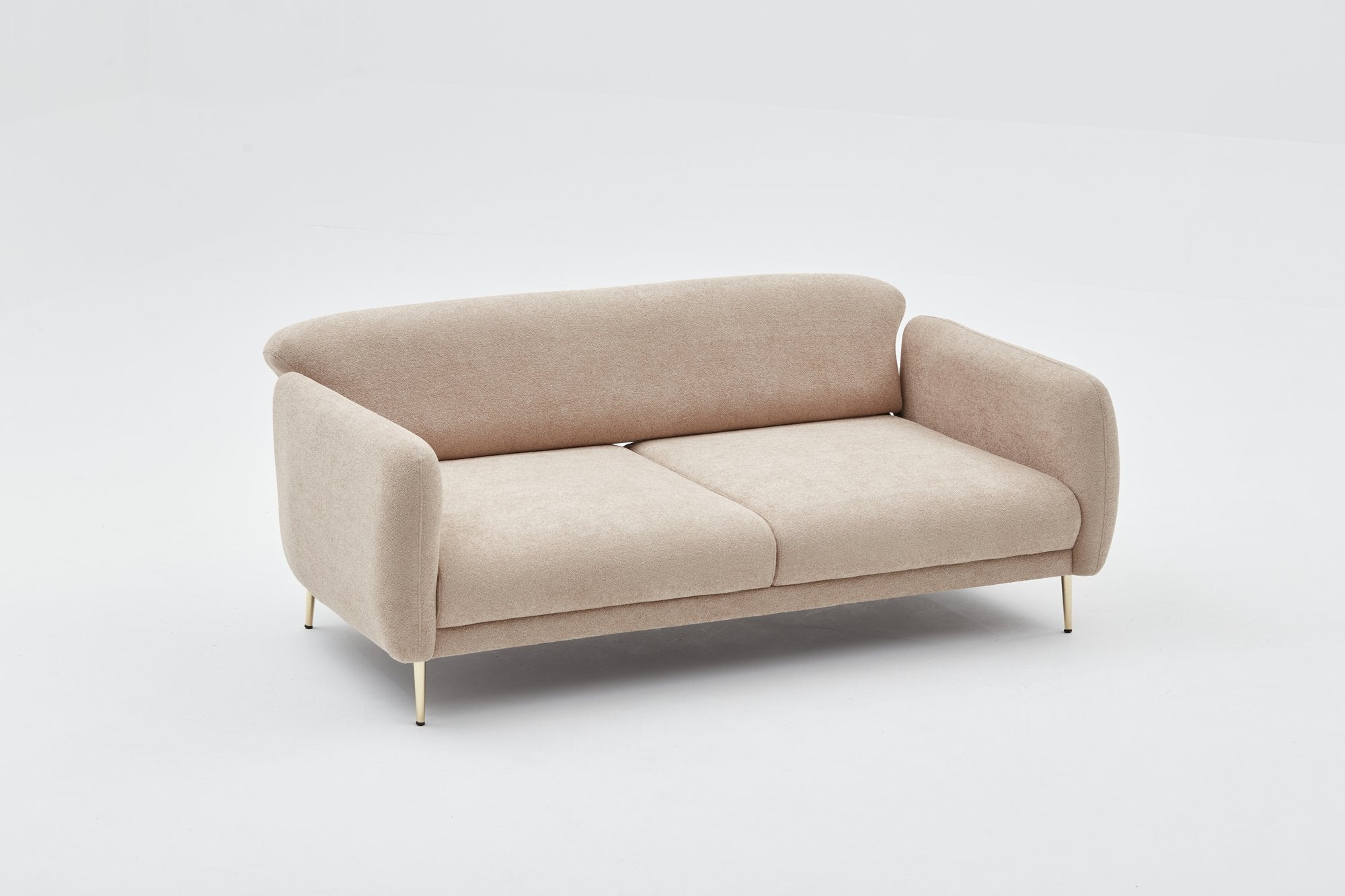 Sofá-cama elegante de 3 lugares, estrutura de madeira de faia, bege e dourado, 210 x 95 cm | 100% poliéster, fácil de limpar, design moderno e glamouroso, perfeito para casa e hotel