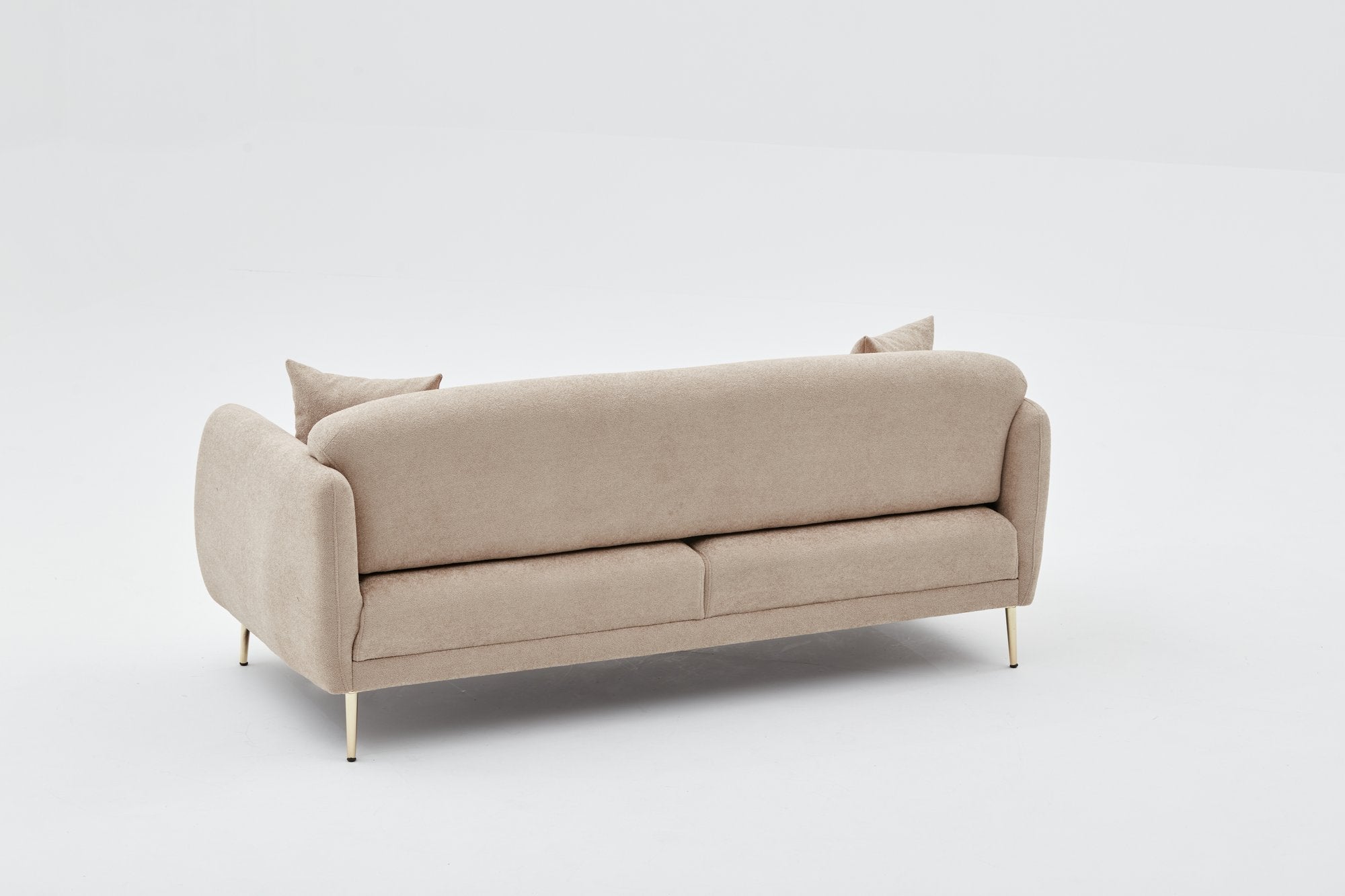 Sofá-cama elegante de 3 lugares, estrutura de madeira de faia, bege e dourado, 210 x 95 cm | 100% poliéster, fácil de limpar, design moderno e glamouroso, perfeito para casa e hotel