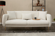 Sofá-cama elegante de 3 lugares, creme e dourado, estrutura de madeira de faia, 210 x 95 cm | 100% poliéster, fácil de limpar, design moderno e glamouroso, perfeito para casa e hotel