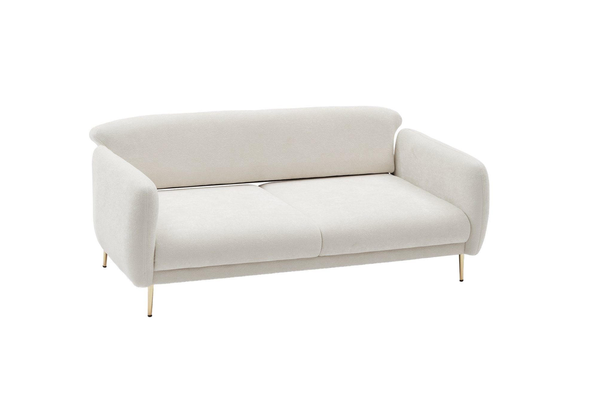 Sofá-cama elegante de 3 lugares, creme e dourado, estrutura de madeira de faia, 210 x 95 cm | 100% poliéster, fácil de limpar, design moderno e glamouroso, perfeito para casa e hotel