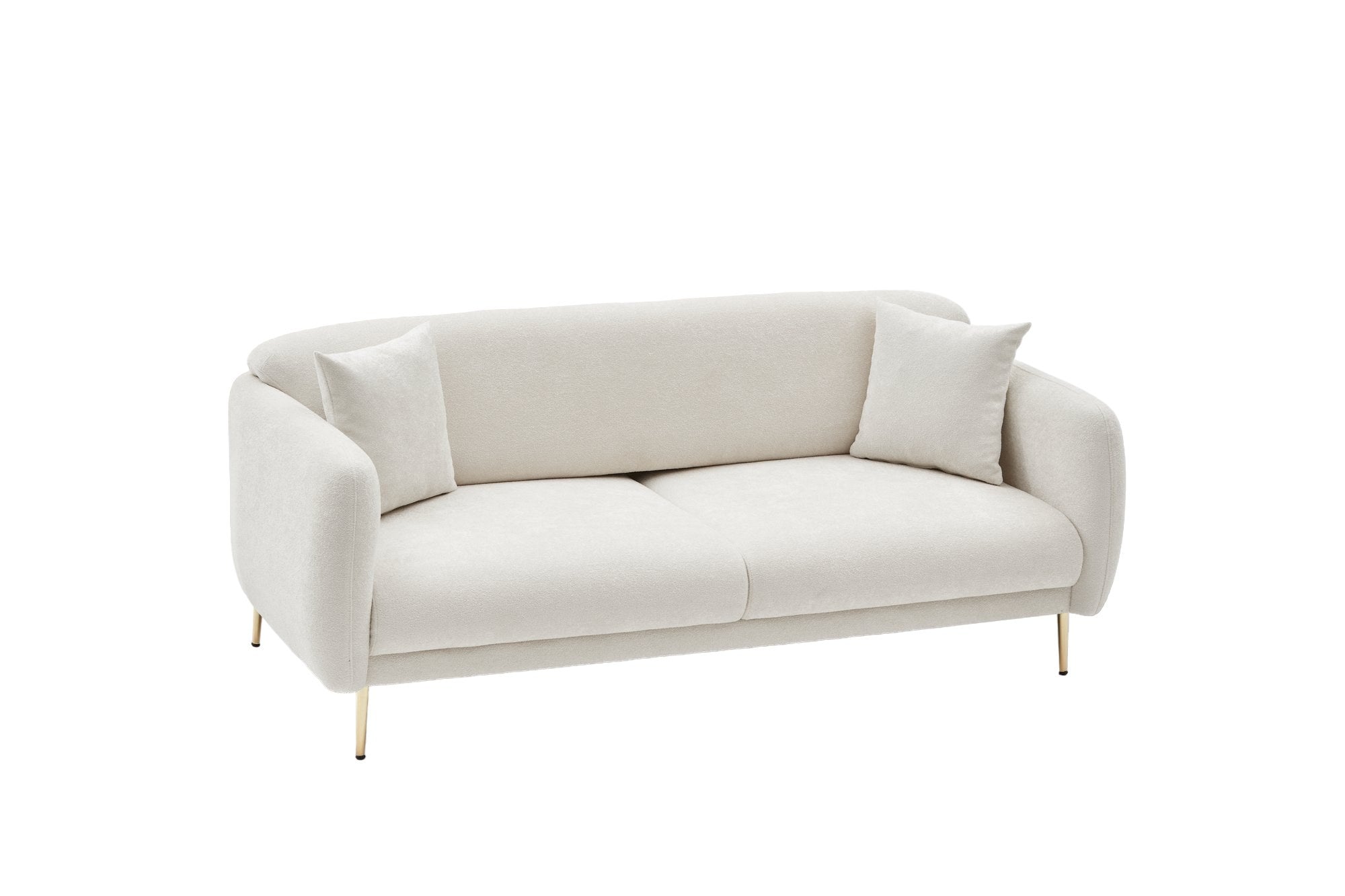 Sofá-cama elegante de 3 lugares, creme e dourado, estrutura de madeira de faia, 210 x 95 cm | 100% poliéster, fácil de limpar, design moderno e glamouroso, perfeito para casa e hotel
