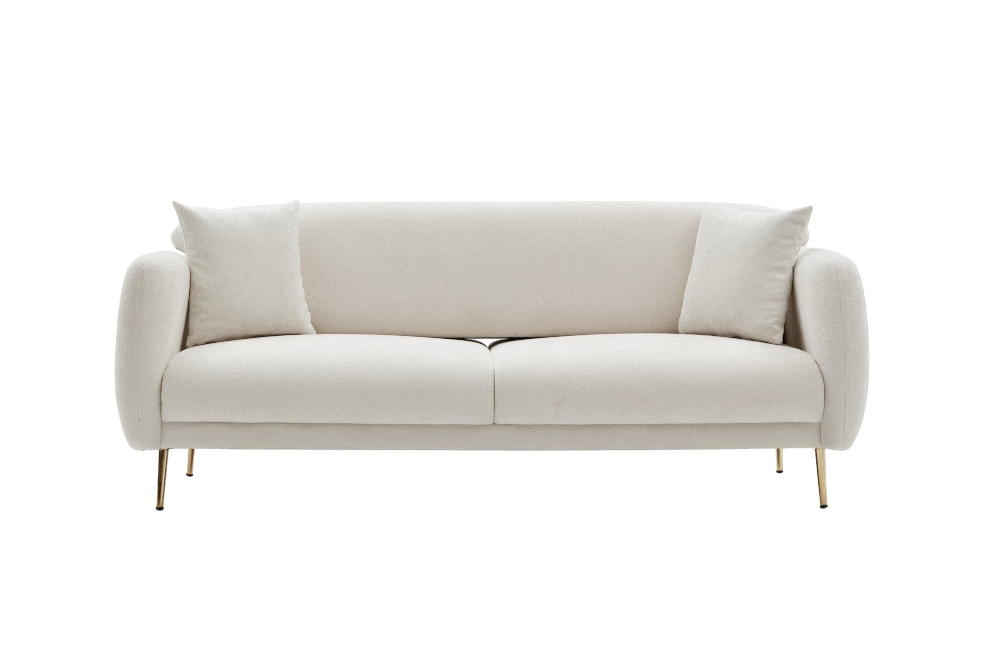 Sofá-cama elegante de 3 lugares, creme e dourado, estrutura de madeira de faia, 210 x 95 cm | 100% poliéster, fácil de limpar, design moderno e glamouroso, perfeito para casa e hotel