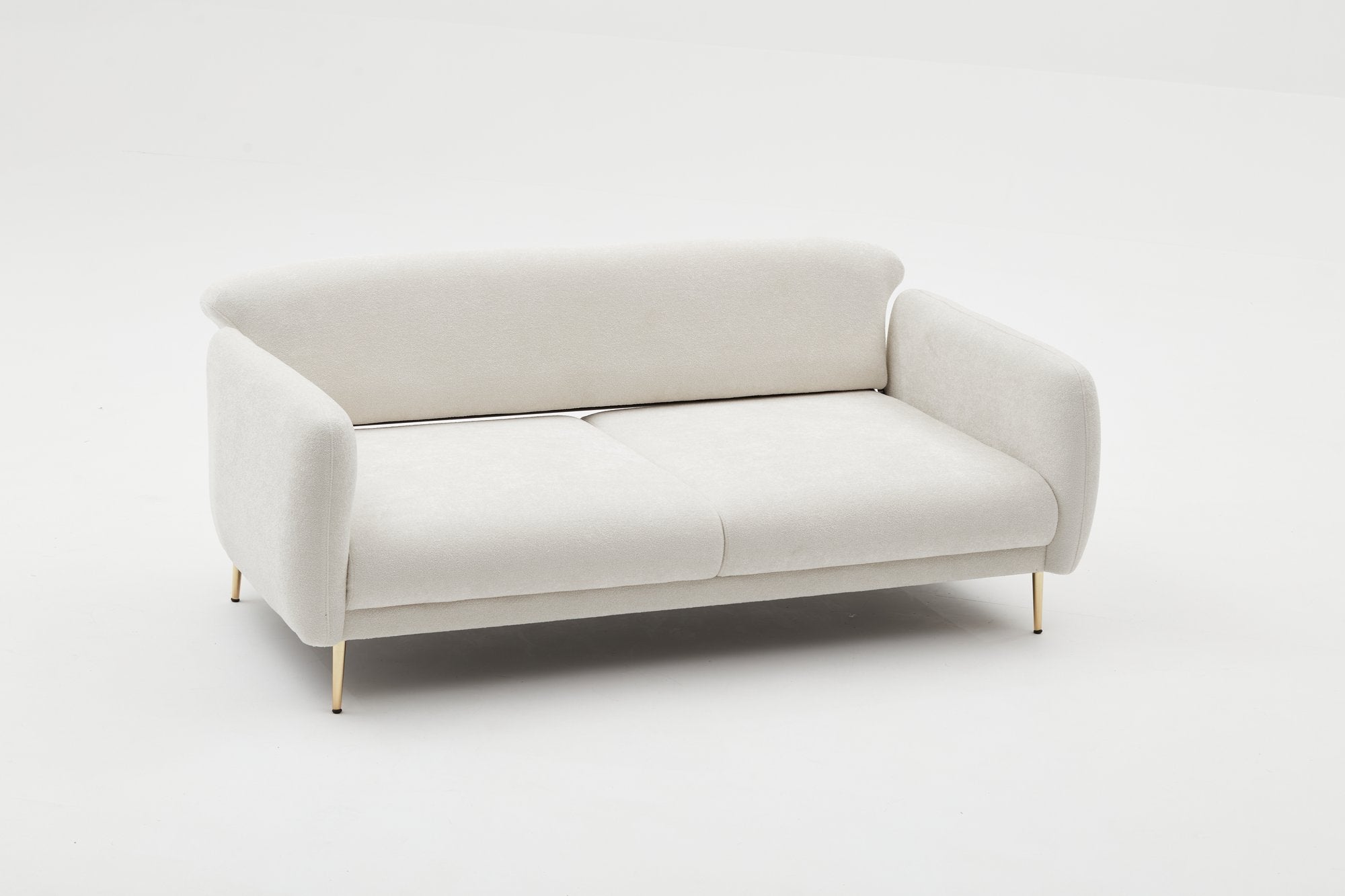 Sofá-cama elegante de 3 lugares, creme e dourado, estrutura de madeira de faia, 210 x 95 cm | 100% poliéster, fácil de limpar, design moderno e glamouroso, perfeito para casa e hotel