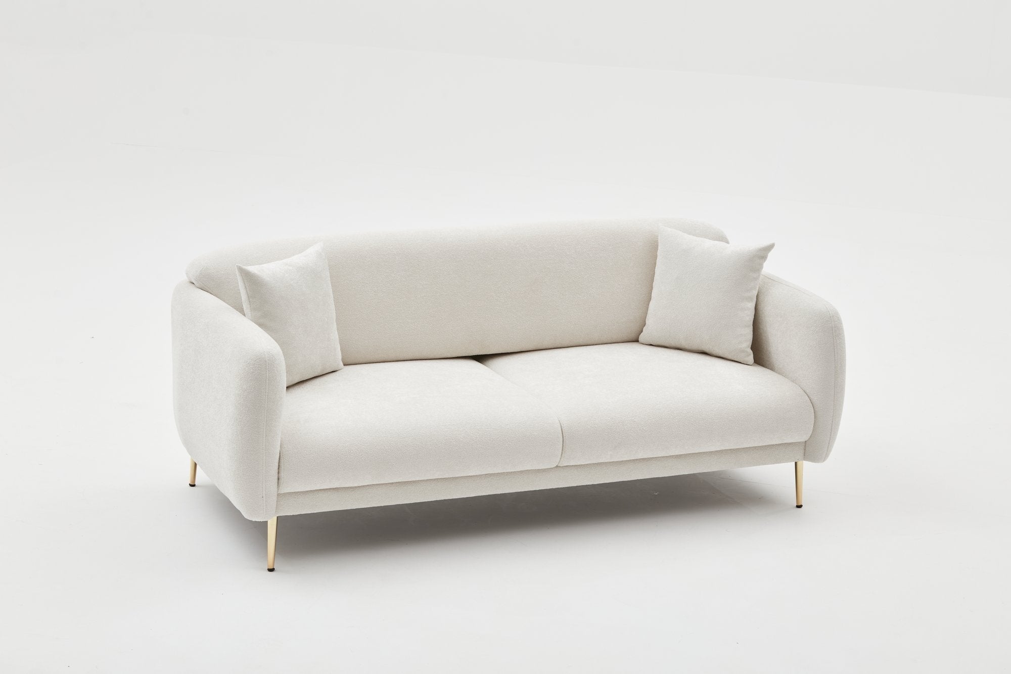 Sofá-cama elegante de 3 lugares, creme e dourado, estrutura de madeira de faia, 210 x 95 cm | 100% poliéster, fácil de limpar, design moderno e glamouroso, perfeito para casa e hotel