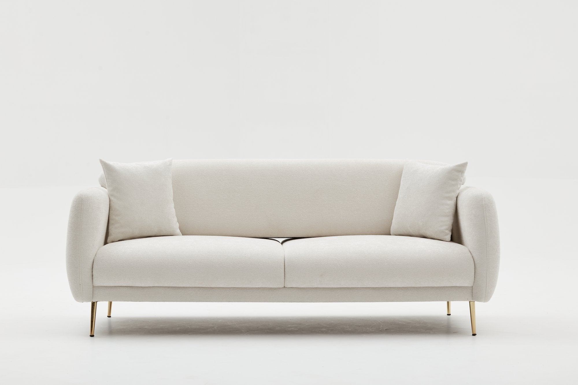 Sofá-cama elegante de 3 lugares, creme e dourado, estrutura de madeira de faia, 210 x 95 cm | 100% poliéster, fácil de limpar, design moderno e glamouroso, perfeito para casa e hotel