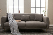 Sofá-cama elegante de 3 lugares, cinza e dourado, estrutura de madeira de faia, 210 x 95 x 80 cm | Tecido fácil de limpar, pernas de metal, perfeito para decoração glamourosa e escandinava