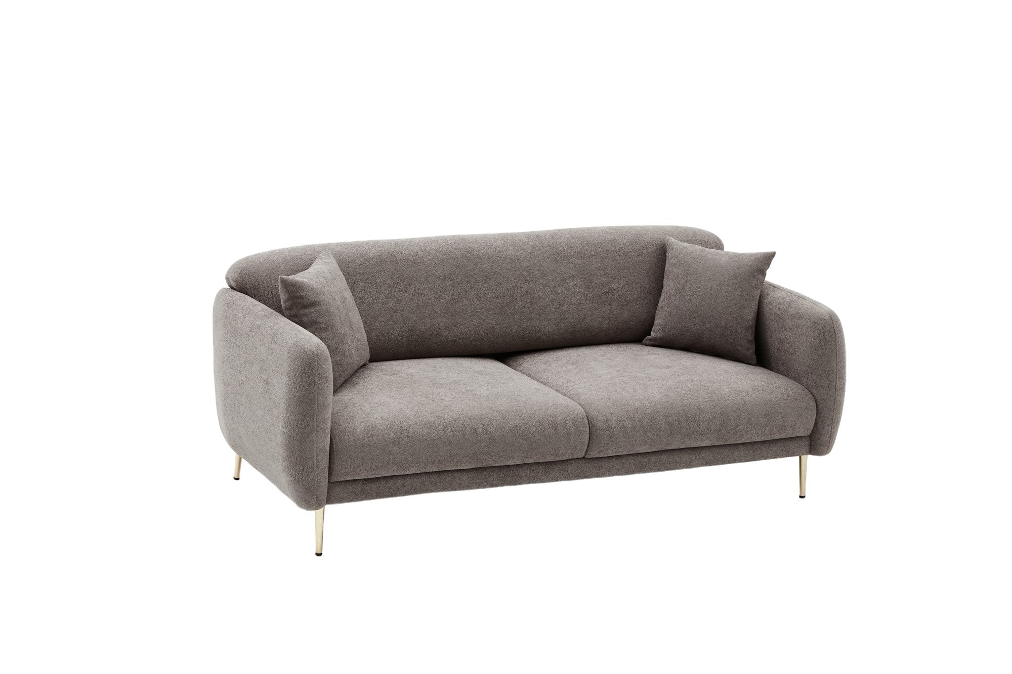Sofá-cama elegante de 3 lugares, cinza e dourado, estrutura de madeira de faia, 210 x 95 x 80 cm | Tecido fácil de limpar, pernas de metal, perfeito para decoração glamourosa e escandinava