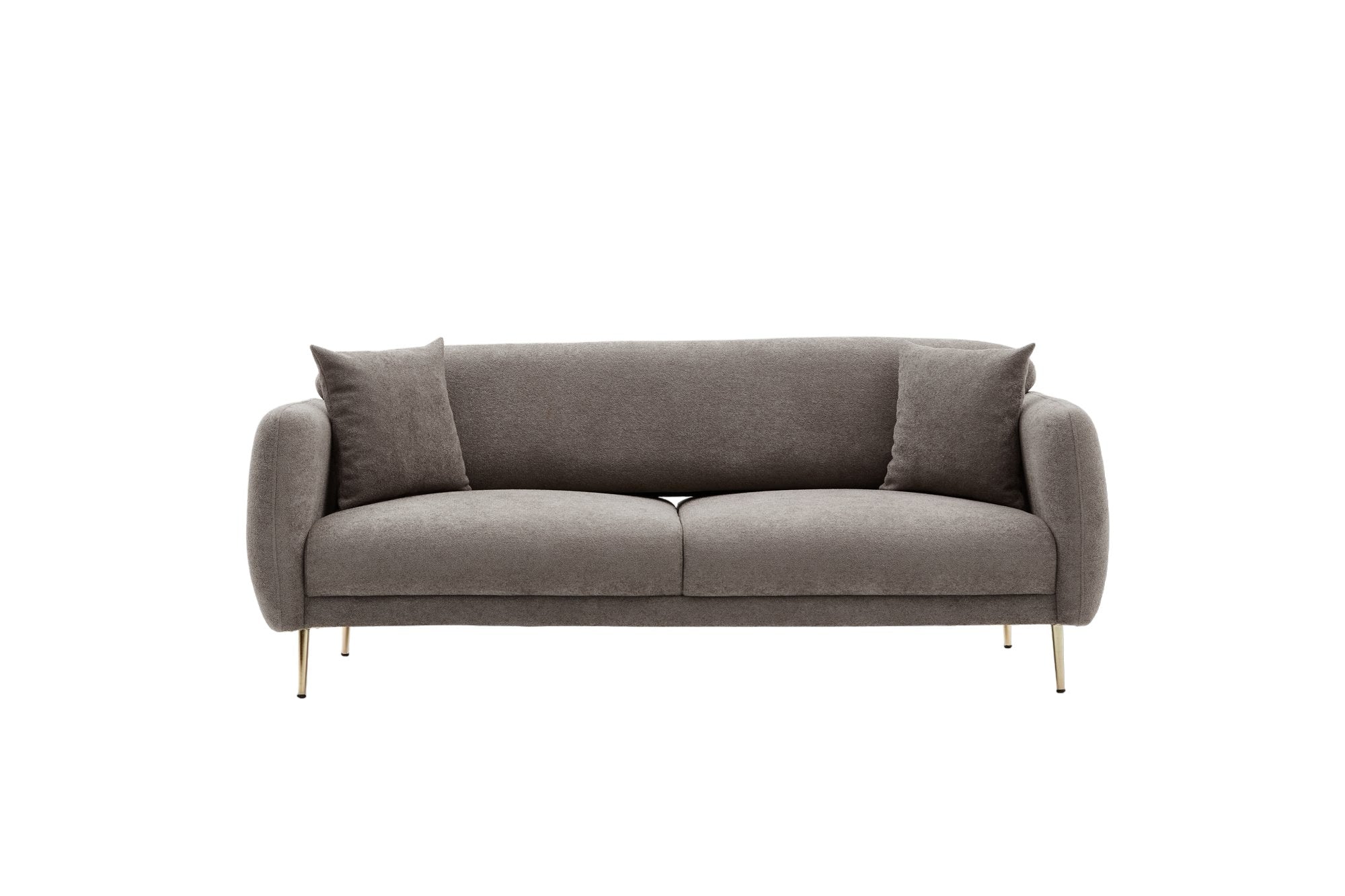 Sofá-cama elegante de 3 lugares, cinza e dourado, estrutura de madeira de faia, 210 x 95 x 80 cm | Tecido fácil de limpar, pernas de metal, perfeito para decoração glamourosa e escandinava