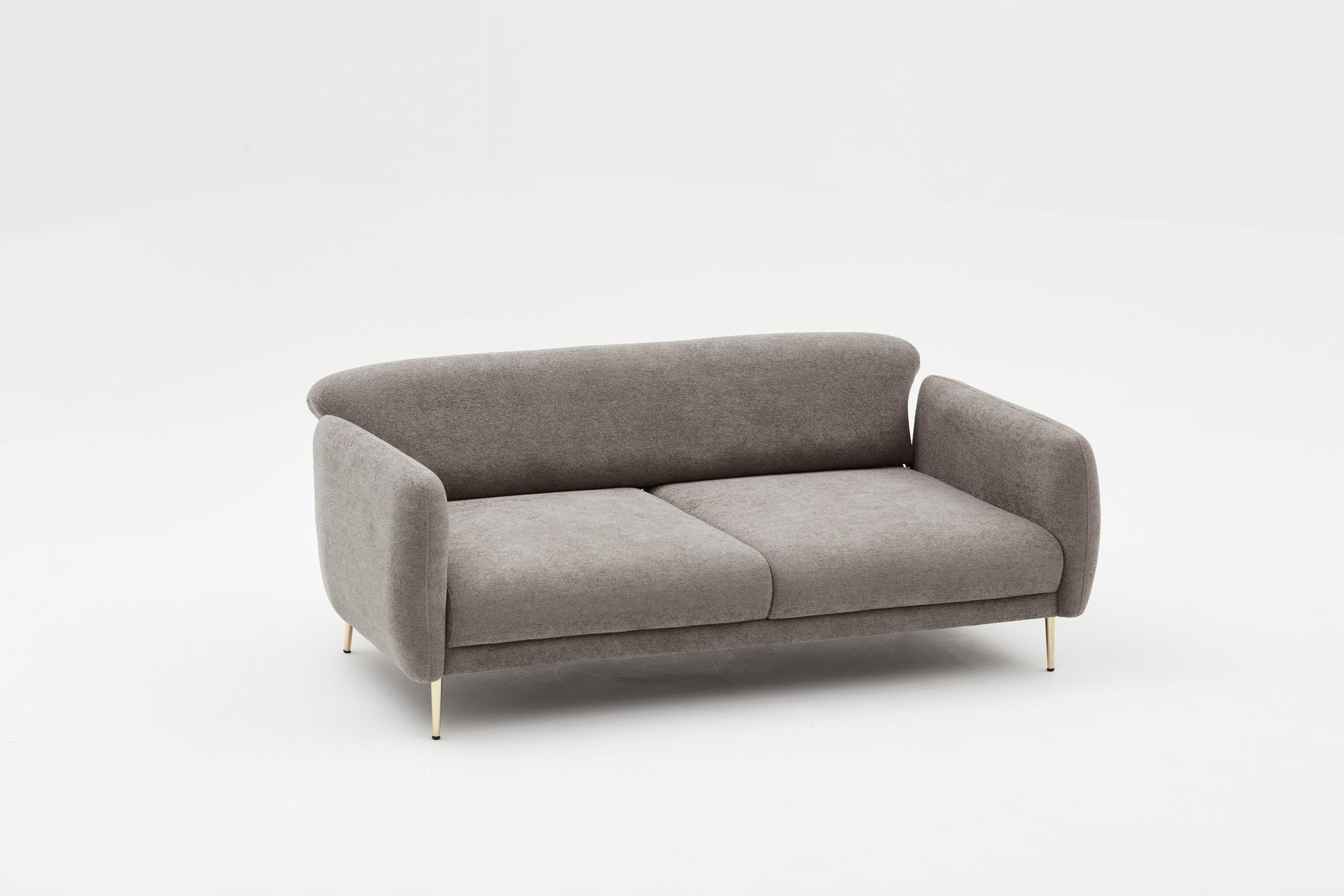 Sofá-cama elegante de 3 lugares, cinza e dourado, estrutura de madeira de faia, 210 x 95 x 80 cm | Tecido fácil de limpar, pernas de metal, perfeito para decoração glamourosa e escandinava