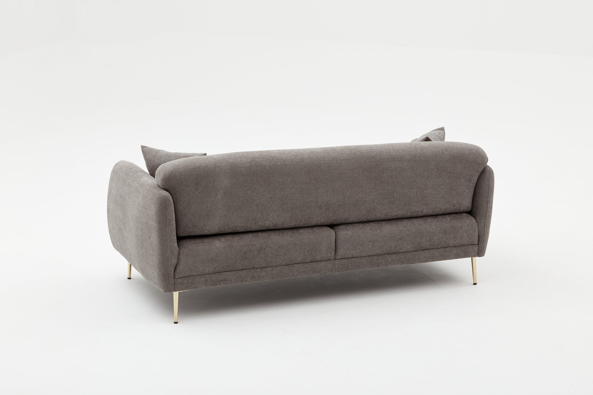 Sofá-cama elegante de 3 lugares, cinza e dourado, estrutura de madeira de faia, 210 x 95 x 80 cm | Tecido fácil de limpar, pernas de metal, perfeito para decoração glamourosa e escandinava