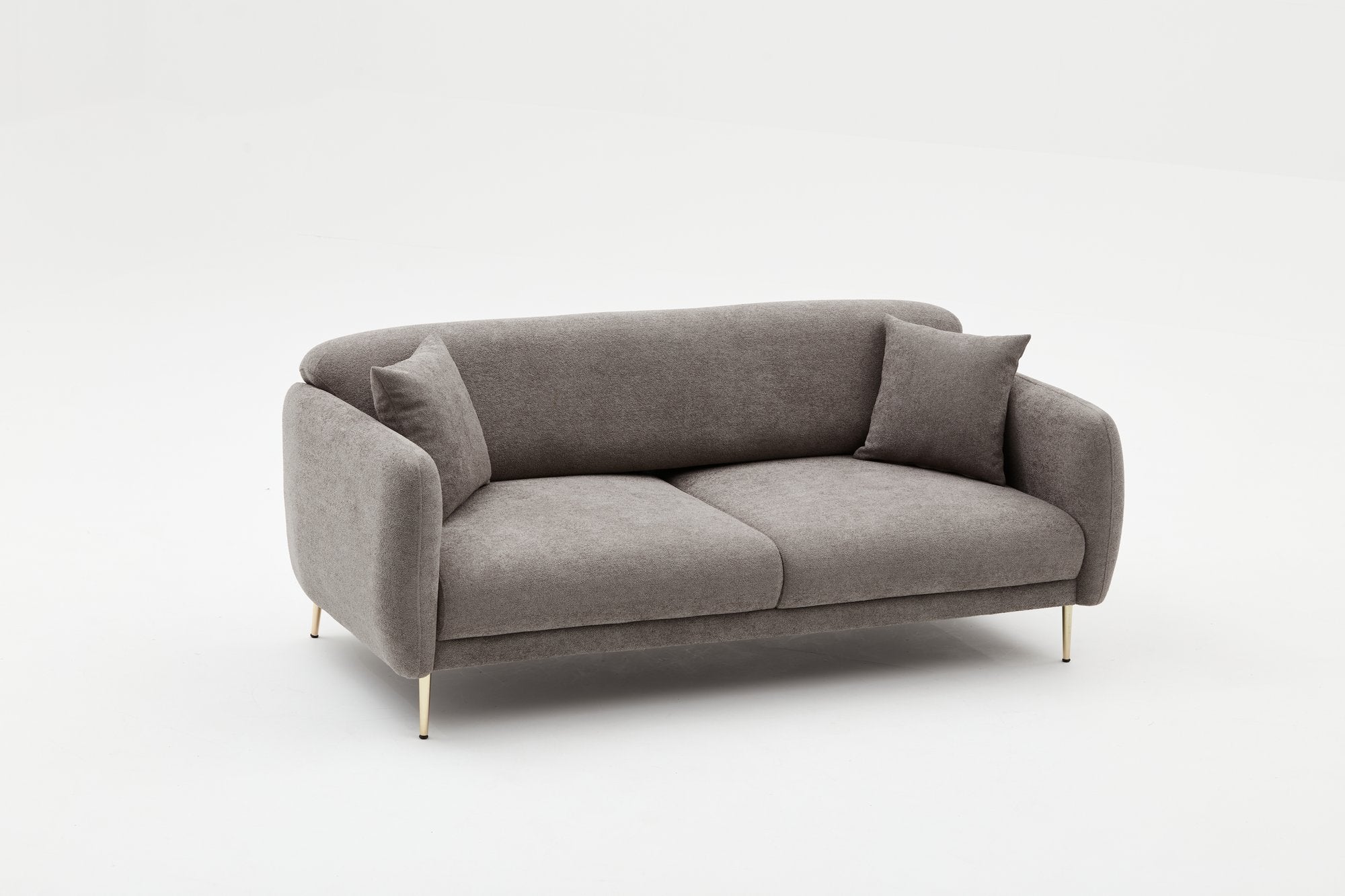 Sofá-cama elegante de 3 lugares, cinza e dourado, estrutura de madeira de faia, 210 x 95 x 80 cm | Tecido fácil de limpar, pernas de metal, perfeito para decoração glamourosa e escandinava