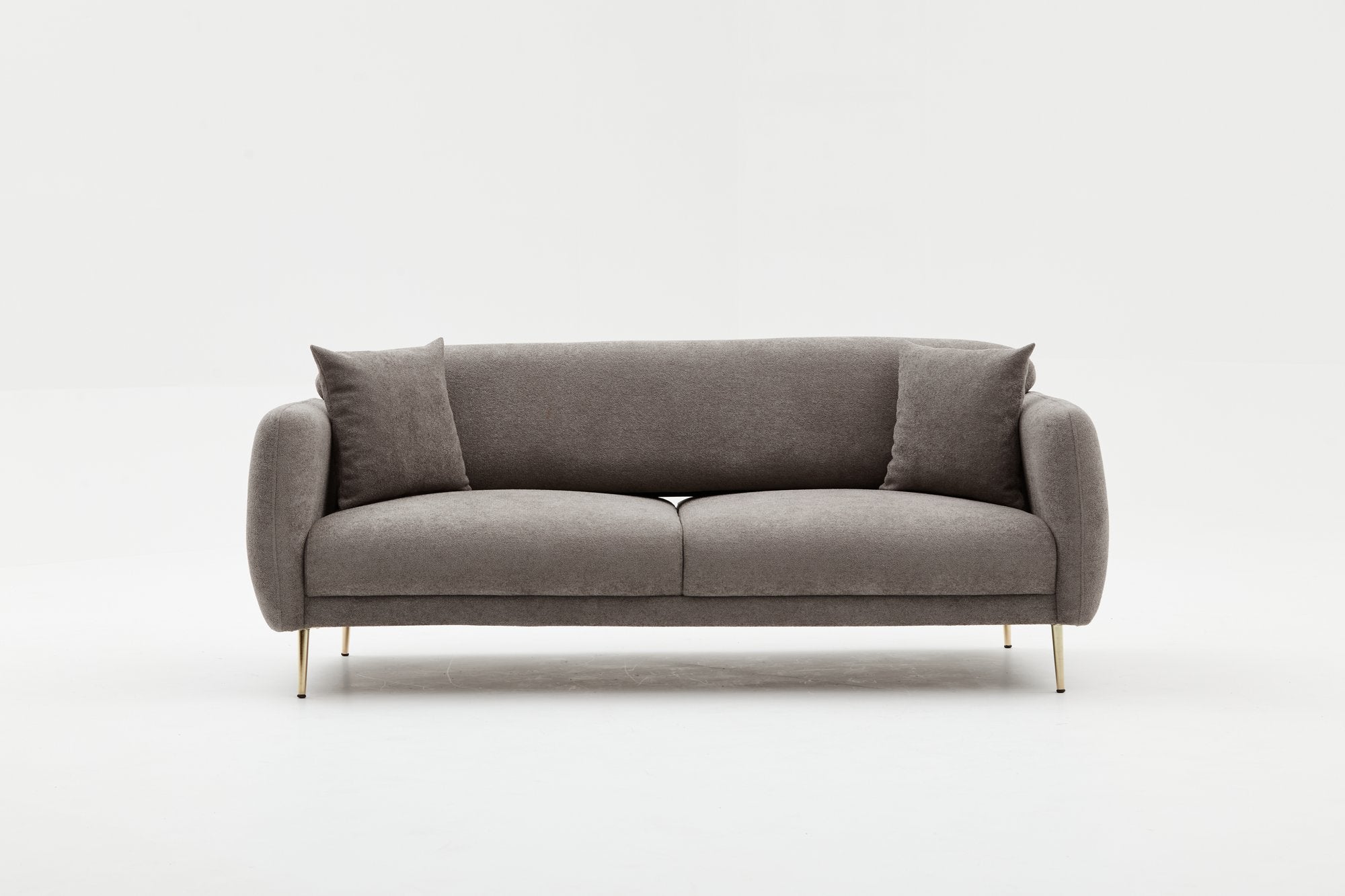Sofá-cama elegante de 3 lugares, cinza e dourado, estrutura de madeira de faia, 210 x 95 x 80 cm | Tecido fácil de limpar, pernas de metal, perfeito para decoração glamourosa e escandinava
