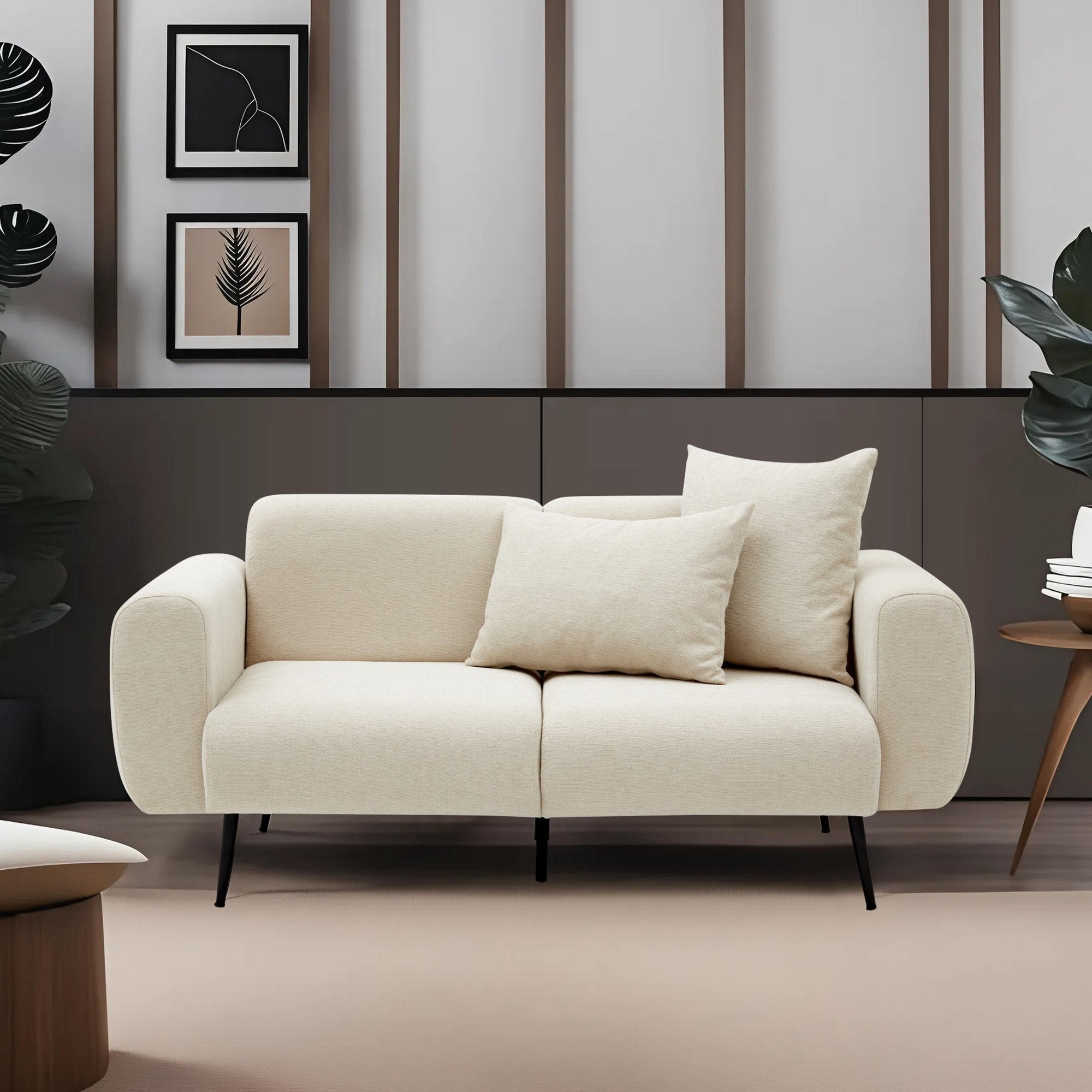 Sofá elegante de 2 lugares, cor creme, estrutura de madeira de faia, tecido bouclette 100% poliéster | 171 x 77 x 82 cm | Fácil de limpar, pernas de metal, design confortável