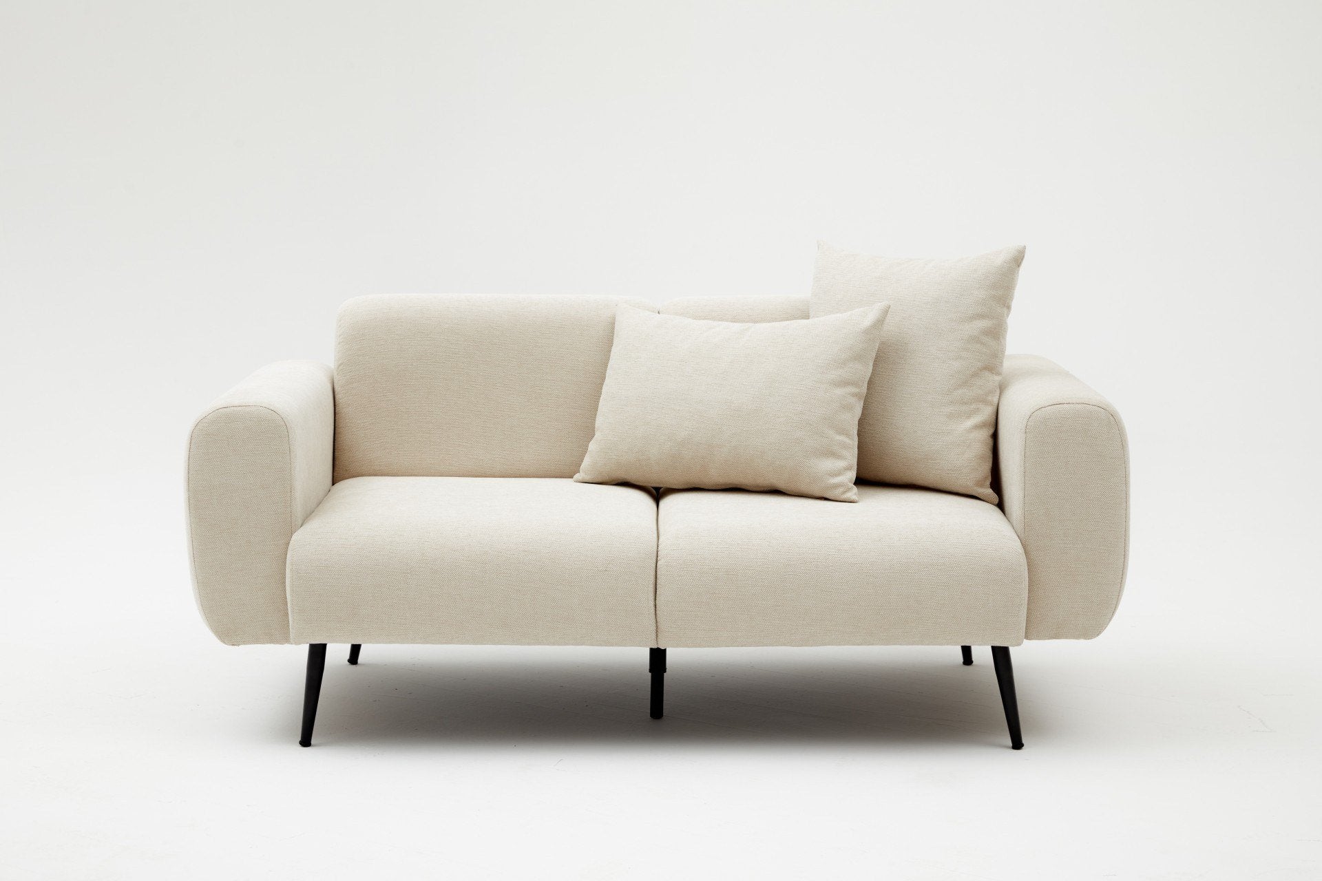 Sofá elegante de 2 lugares, cor creme, estrutura de madeira de faia, tecido bouclette 100% poliéster | 171 x 77 x 82 cm | Fácil de limpar, pernas de metal, design confortável
