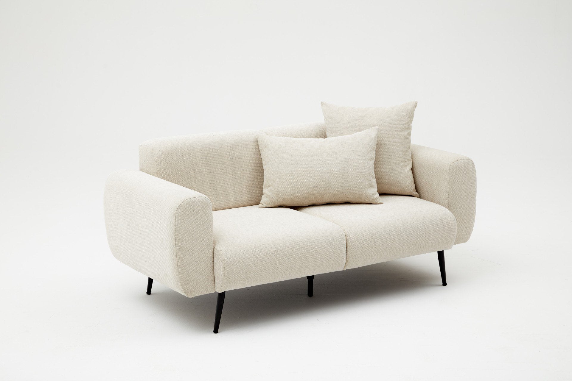 Sofá elegante de 2 lugares, cor creme, estrutura de madeira de faia, tecido bouclette 100% poliéster | 171 x 77 x 82 cm | Fácil de limpar, pernas de metal, design confortável
