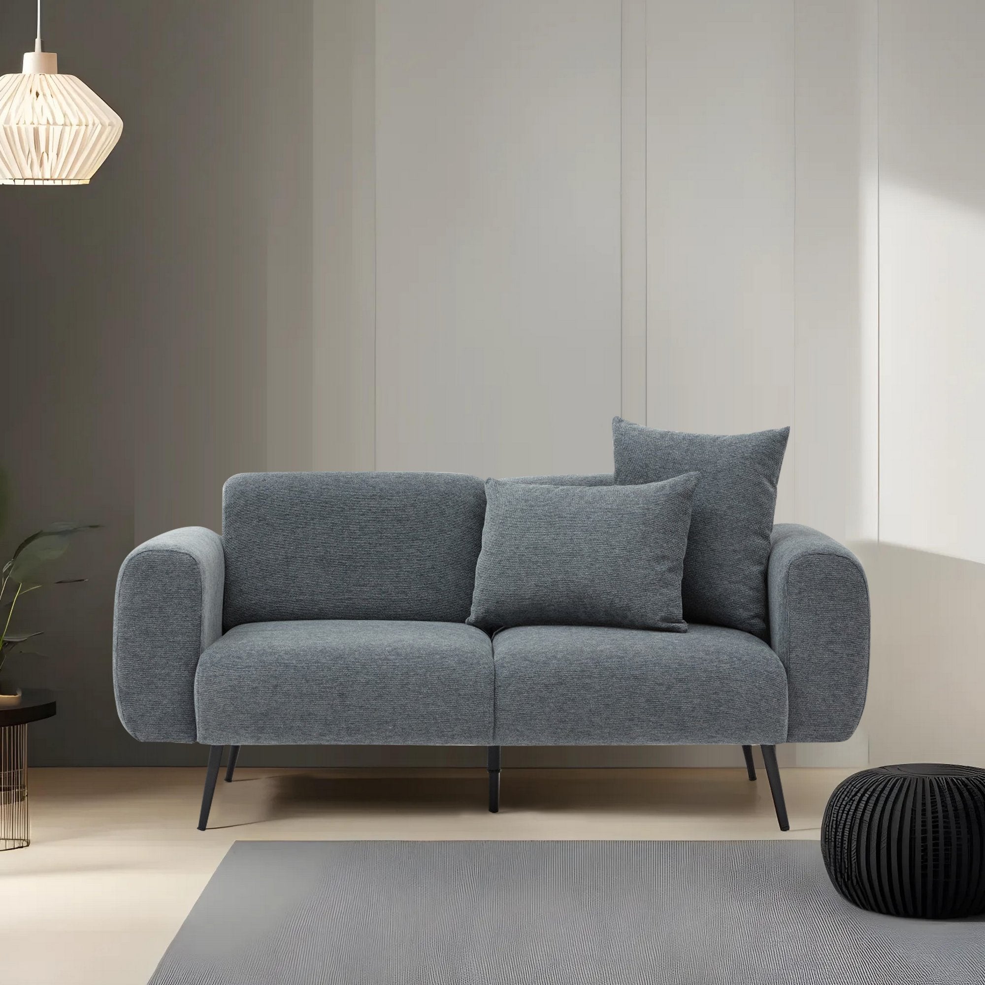 Sofá elegante de 2 lugares, antracite, 171 x 77 x 82 cm | Estrutura de madeira de faia, tecido bouclette 100% poliéster, fácil de limpar, pernas de metal | Design confortável e moderno